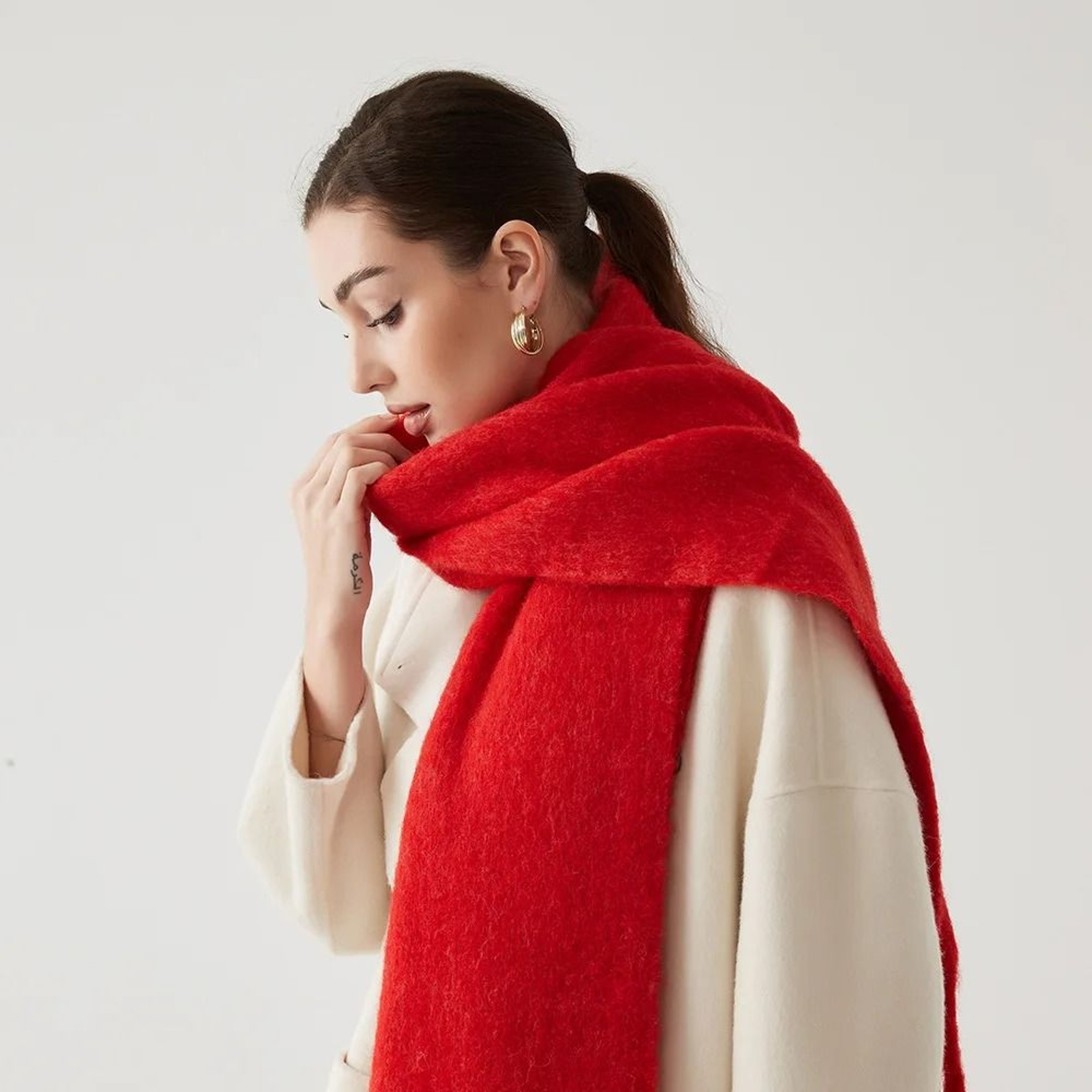 Unisex Wool Blend Winter Scarf Thick Thermal Muffler Shawl Soft Solid Color Cold Weather Wrap 5