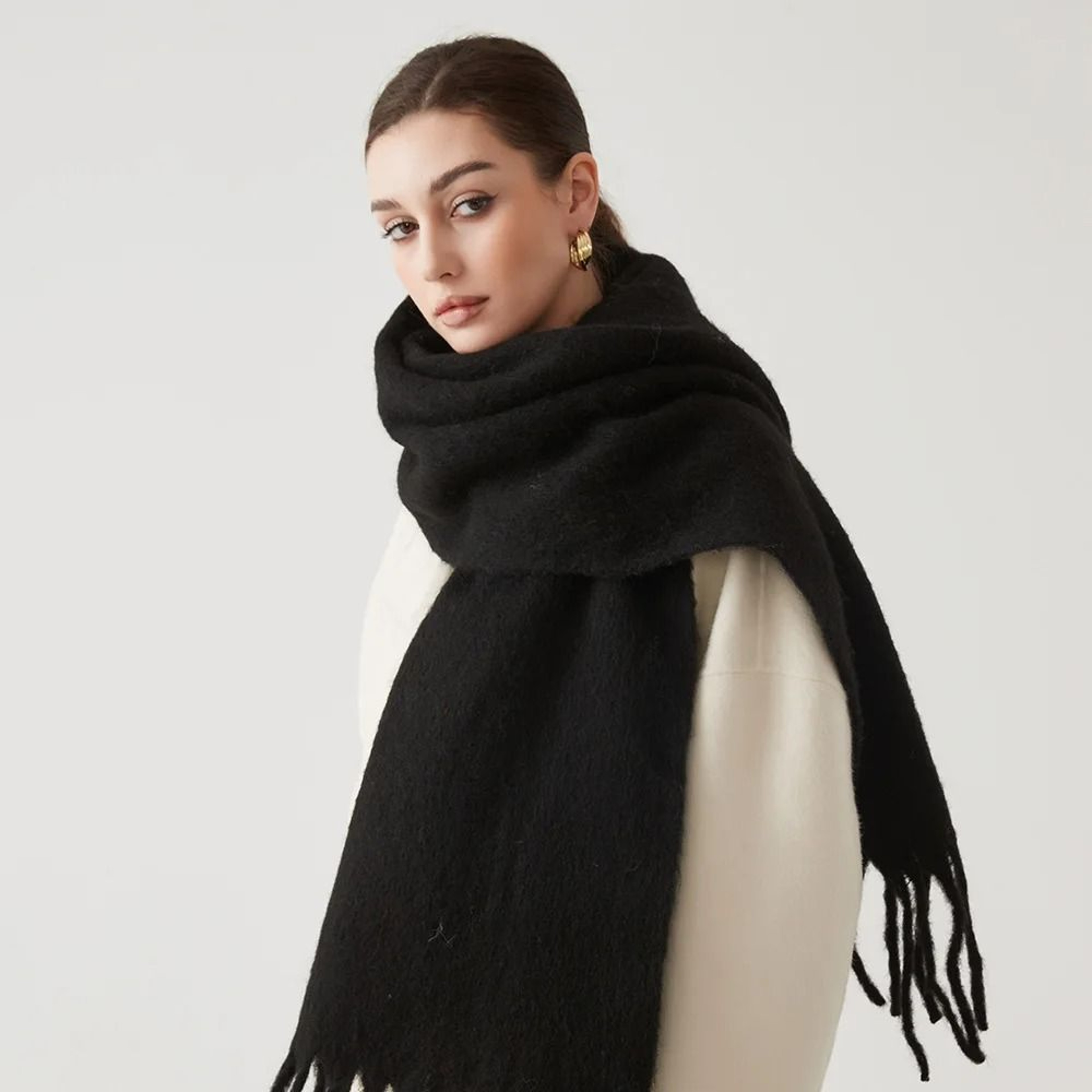 Unisex Wool Blend Winter Scarf Thick Thermal Muffler Shawl Soft Solid Color Cold Weather Wrap 7