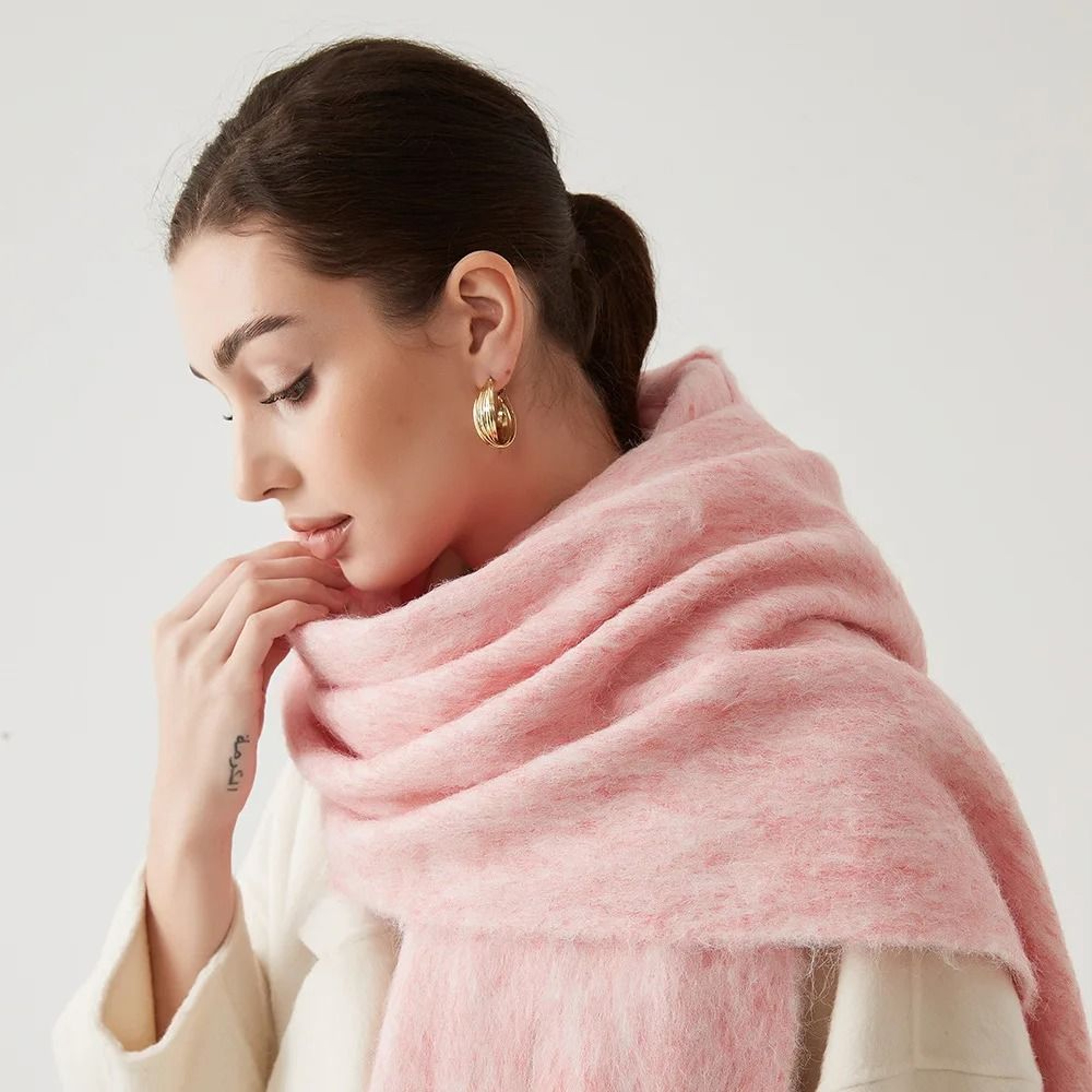 Unisex Wool Blend Winter Scarf Thick Thermal Muffler Shawl Soft Solid Color Cold Weather Wrap 15