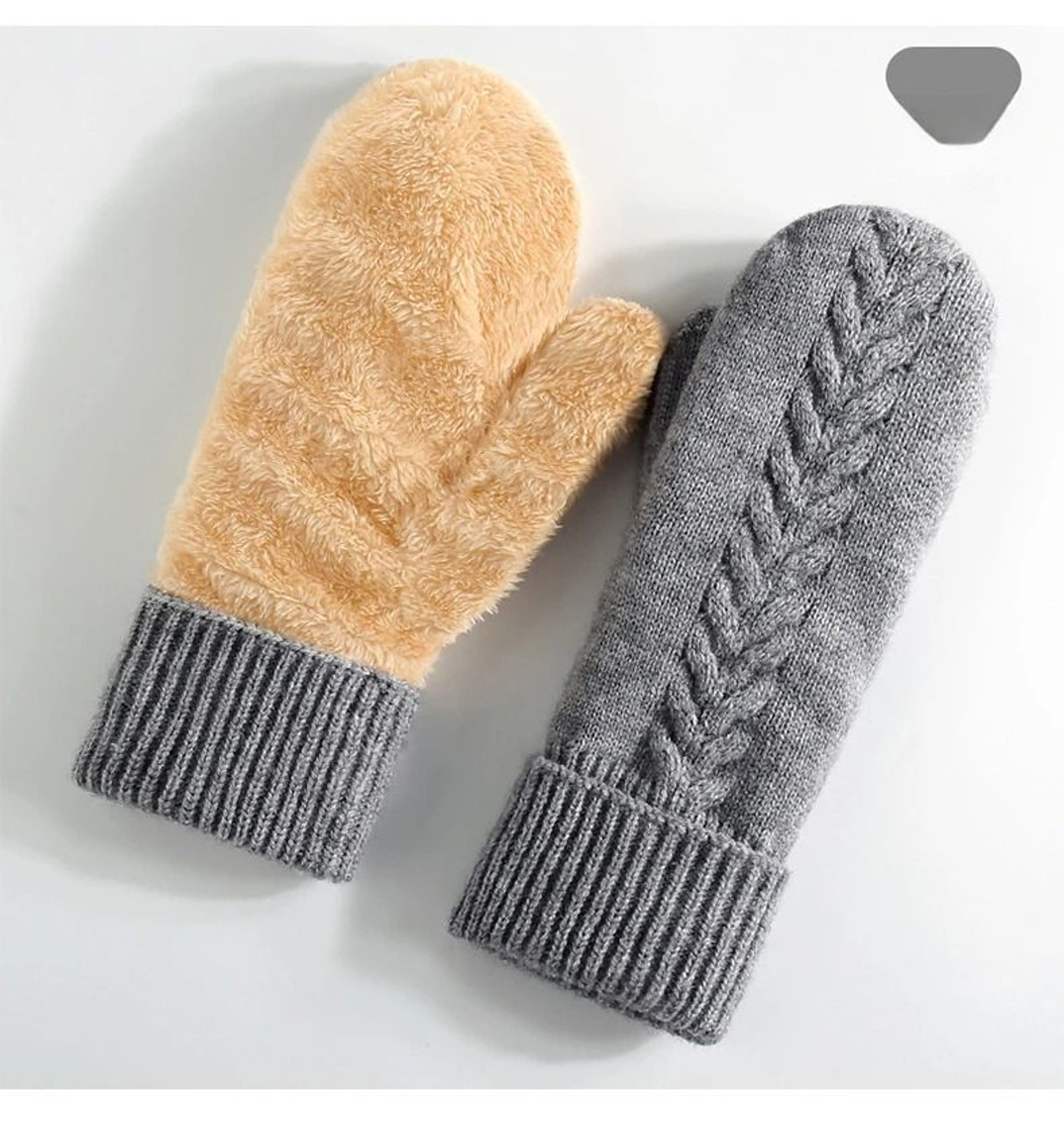 Double Layer Knitted Winter Gloves Thick Warm Velvet Lined Full Finger Gloves 5