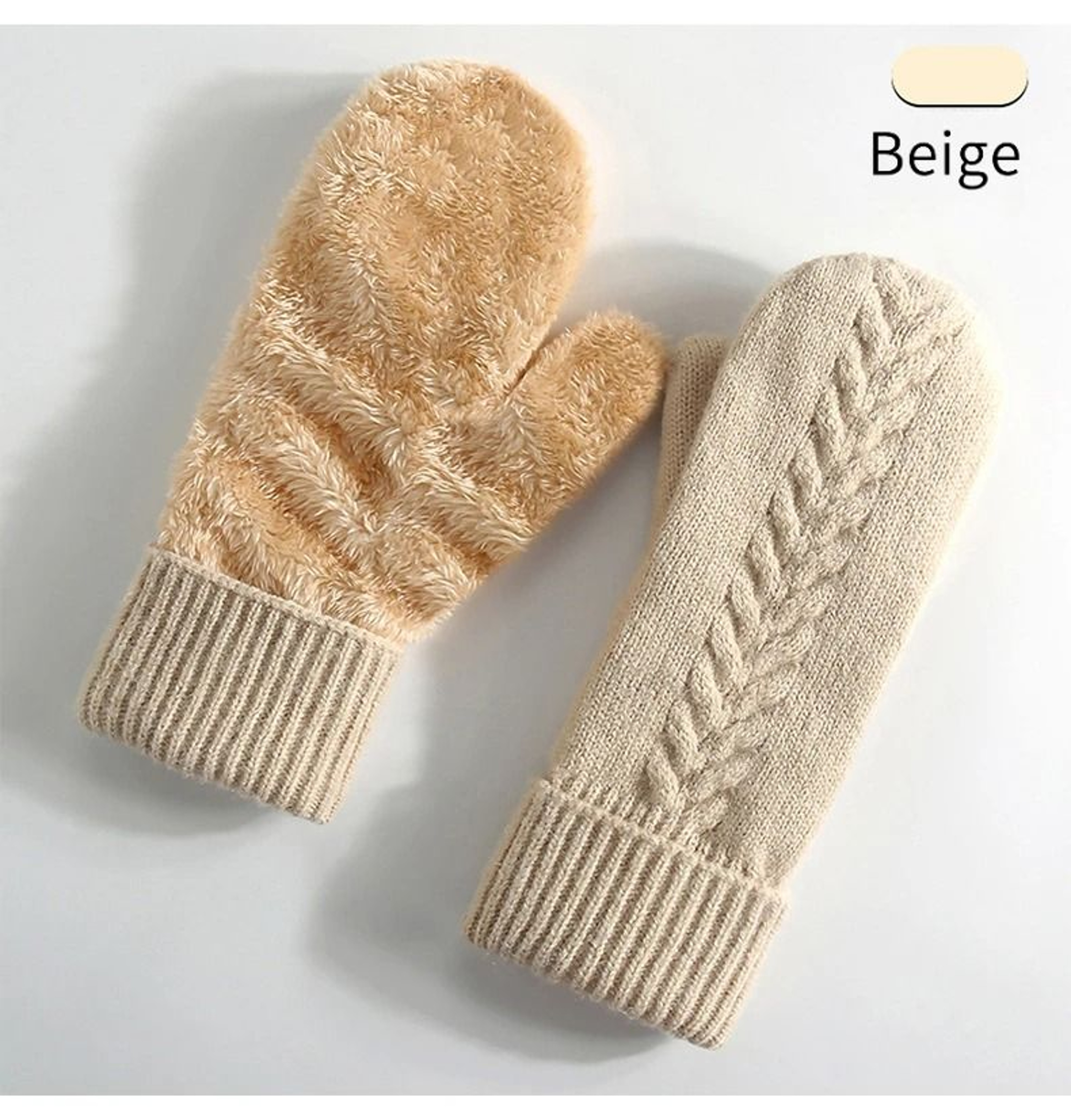 Double Layer Knitted Winter Gloves Thick Warm Velvet Lined Full Finger Gloves 3