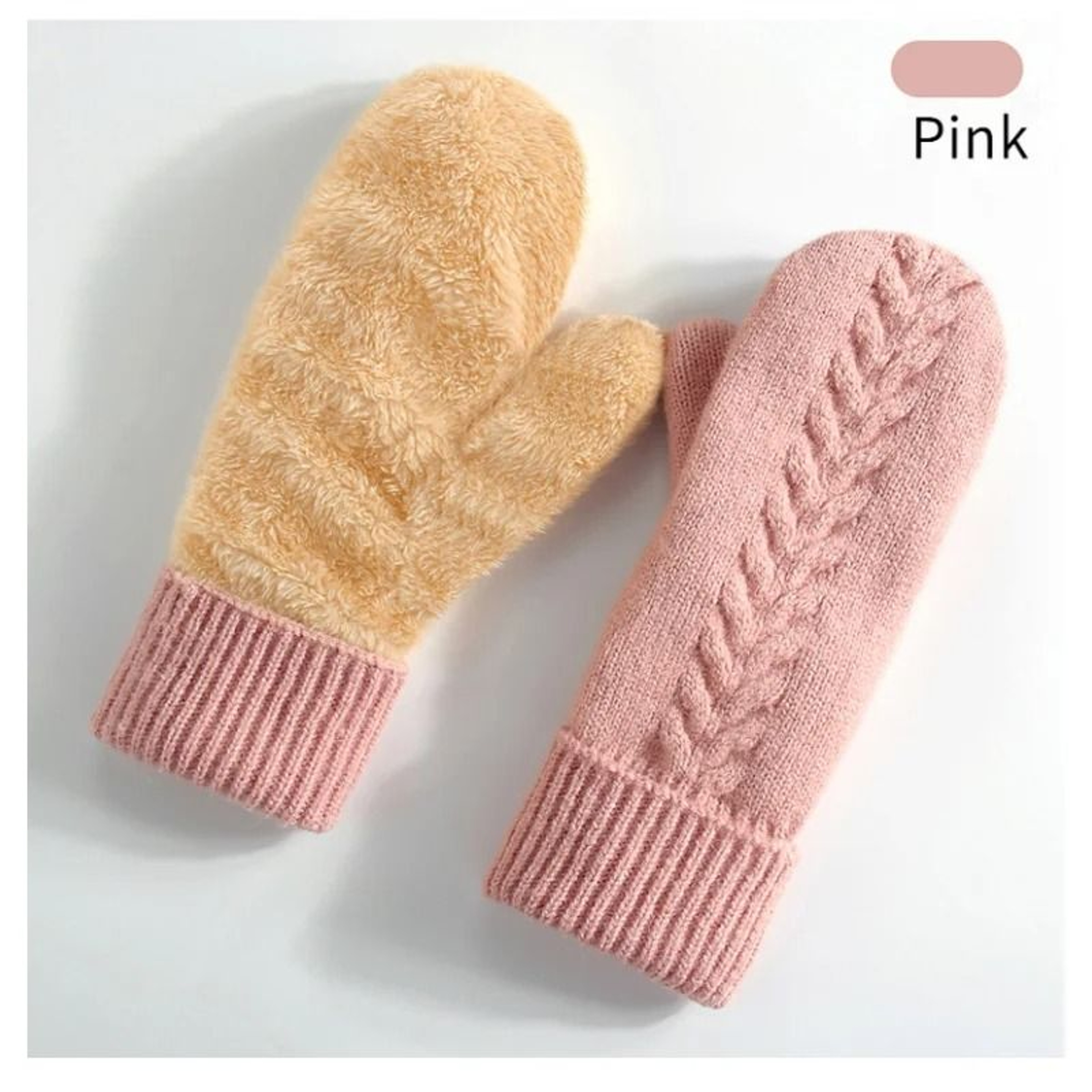 Double Layer Knitted Winter Gloves Thick Warm Velvet Lined Full Finger Gloves 8