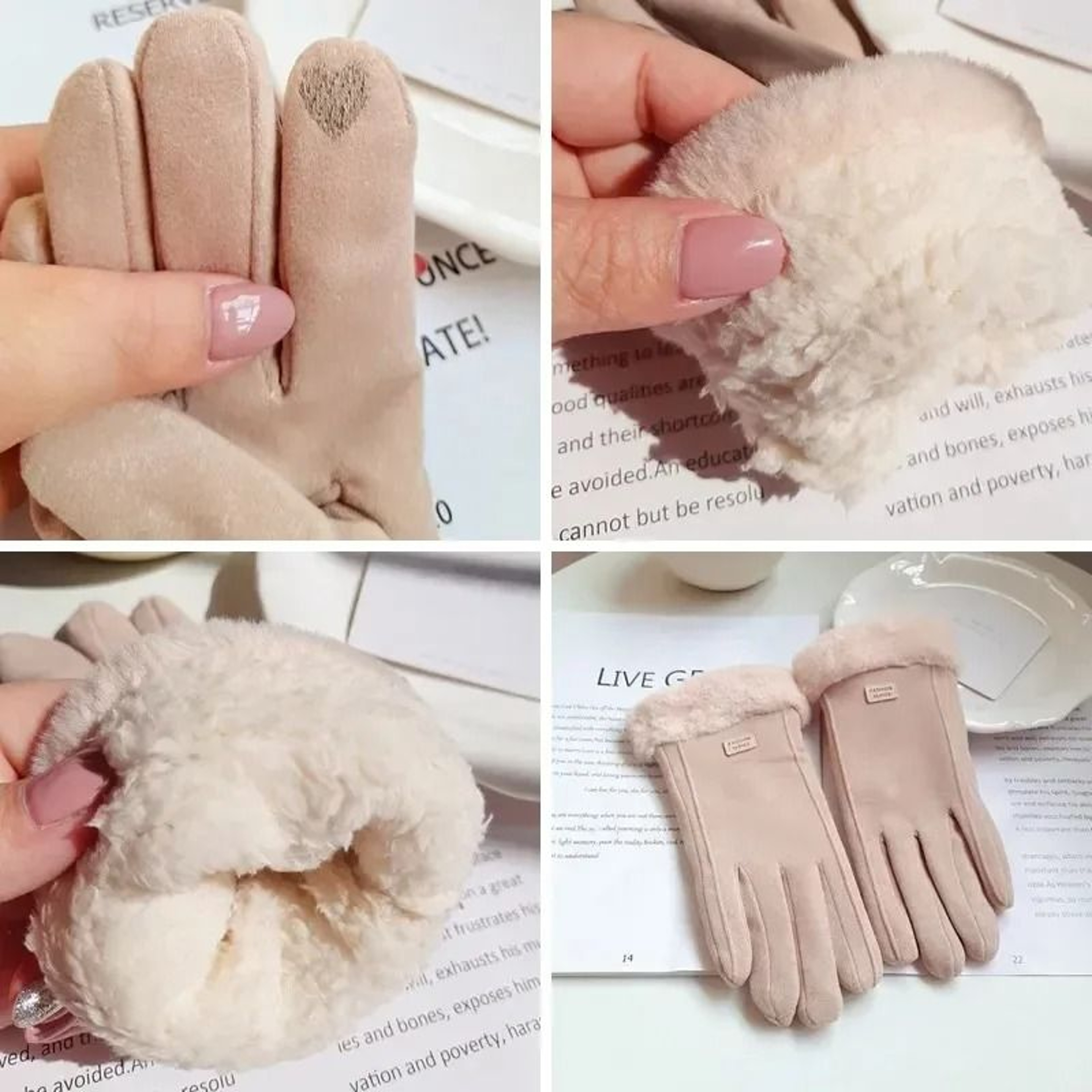 Warm Womens Touchscreen Gloves Plush Lined Suede Winter Driving Gloves 5