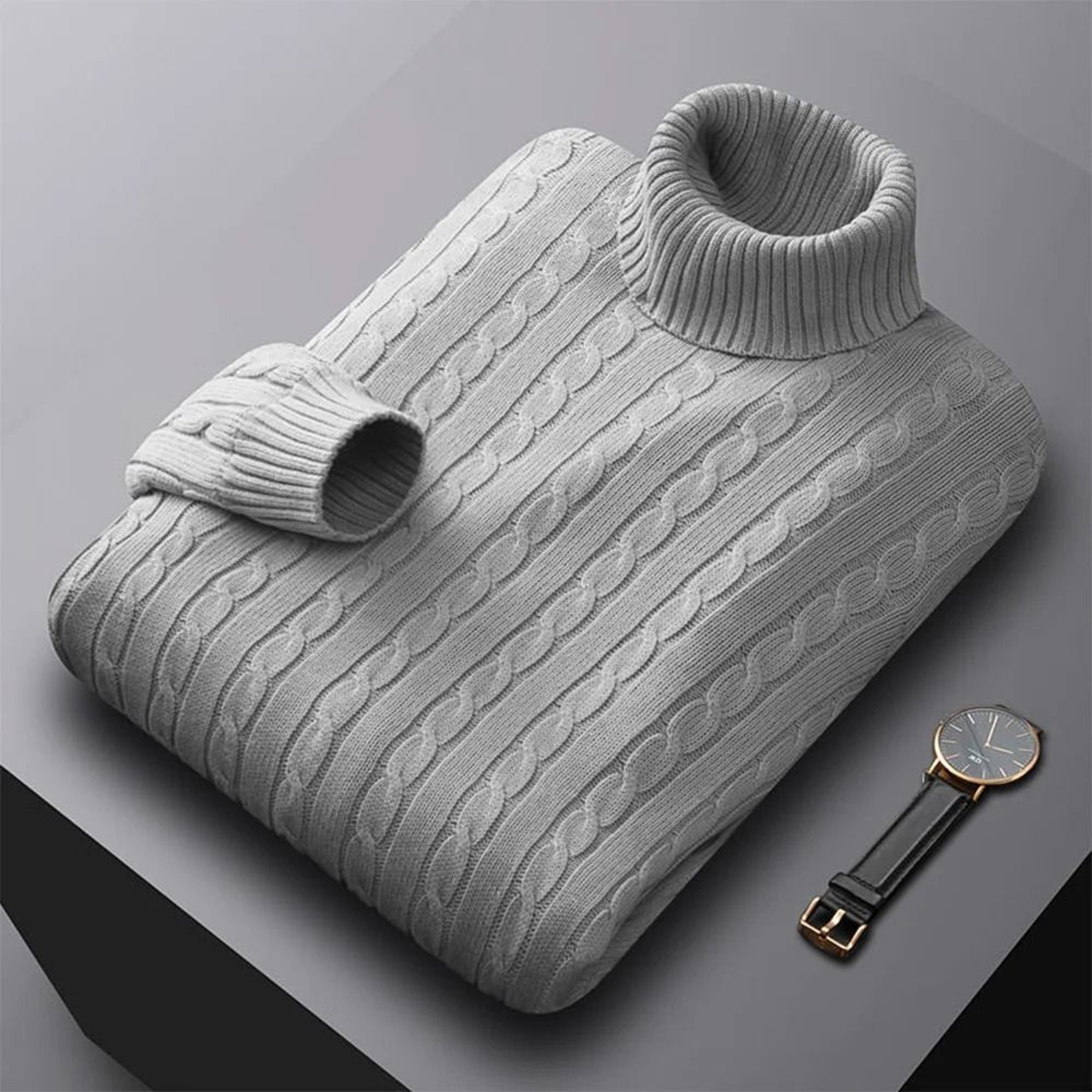 Mens Turtleneck Knit Sweater Warm High Neck Casual Pullover 1