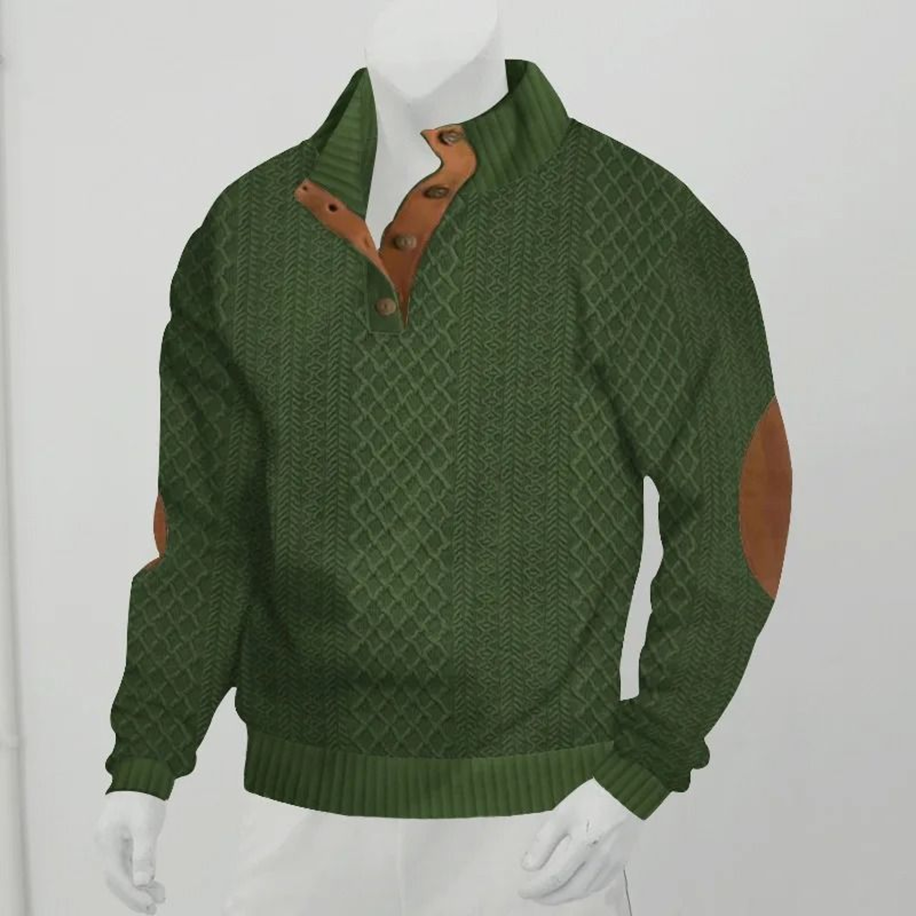 Mens Stand Collar Jacquard Knit Sweater Casual Long Sleeve Pullover 3