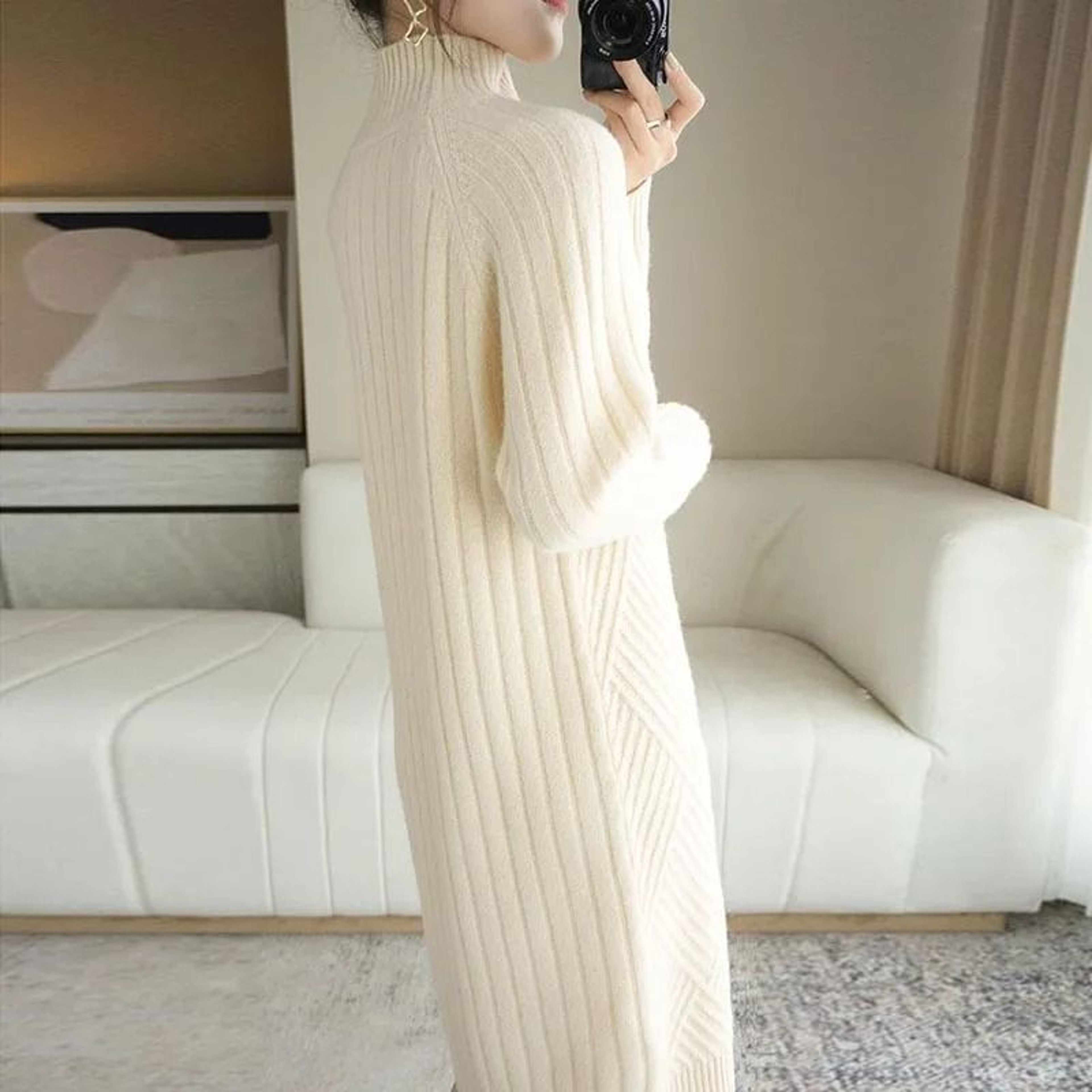 Womens Turtleneck Knit Sweater Dress Long Sleeve Winter Casual Dress 7