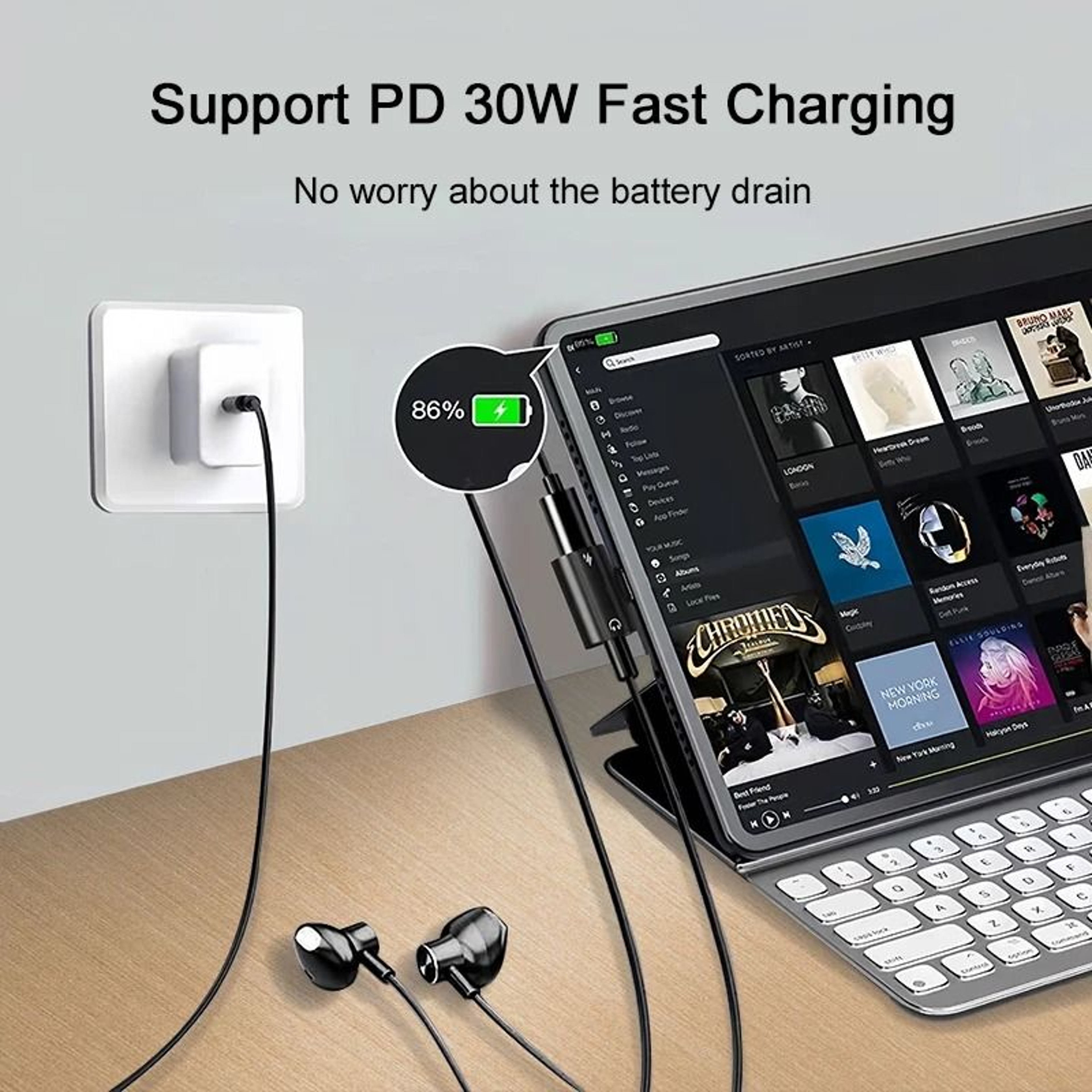 USB C To 35mm Headphone And Charger Adapter Fast Charging Audio Splitter 5