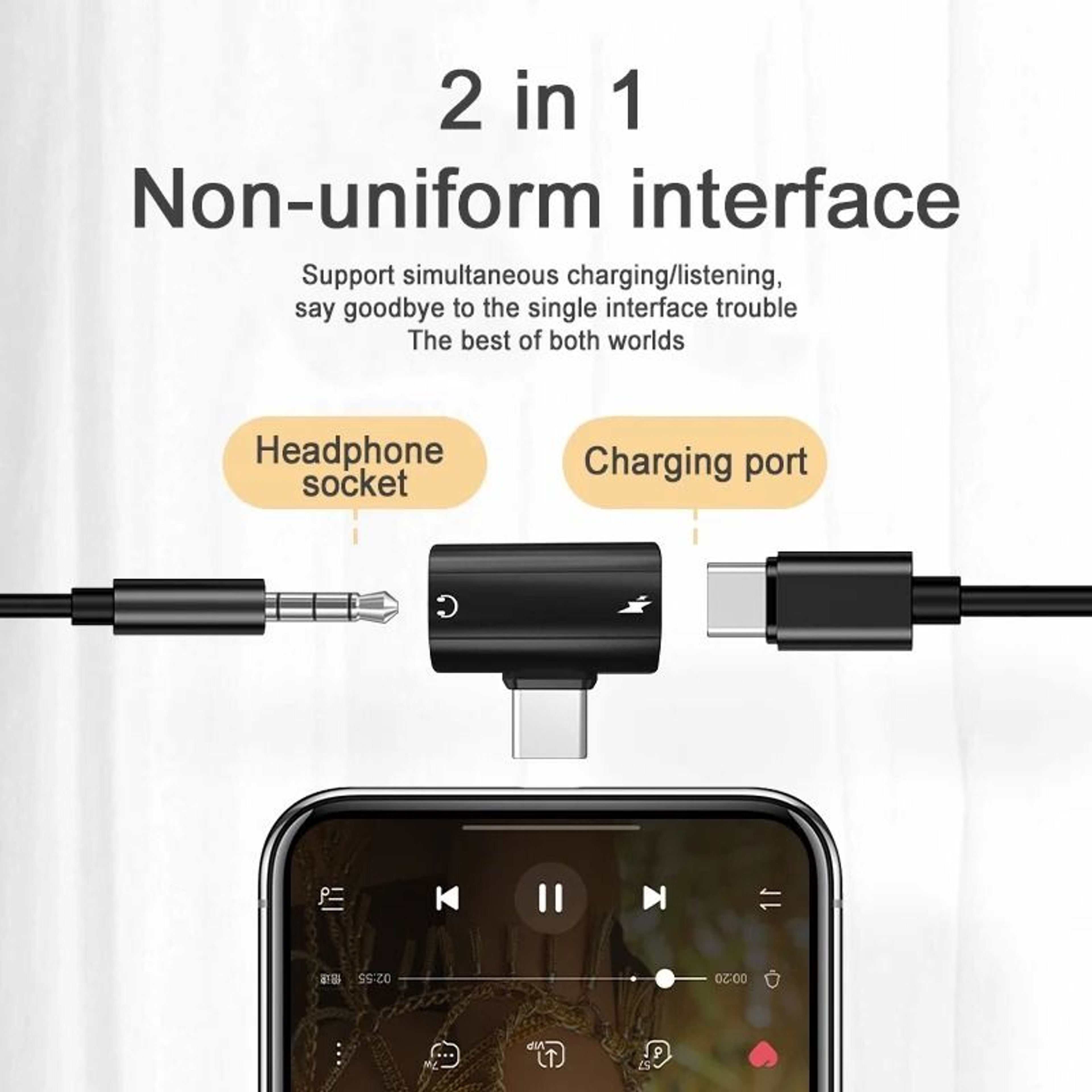 USB C To 35mm Headphone And Charger Adapter Fast Charging Audio Splitter 6
