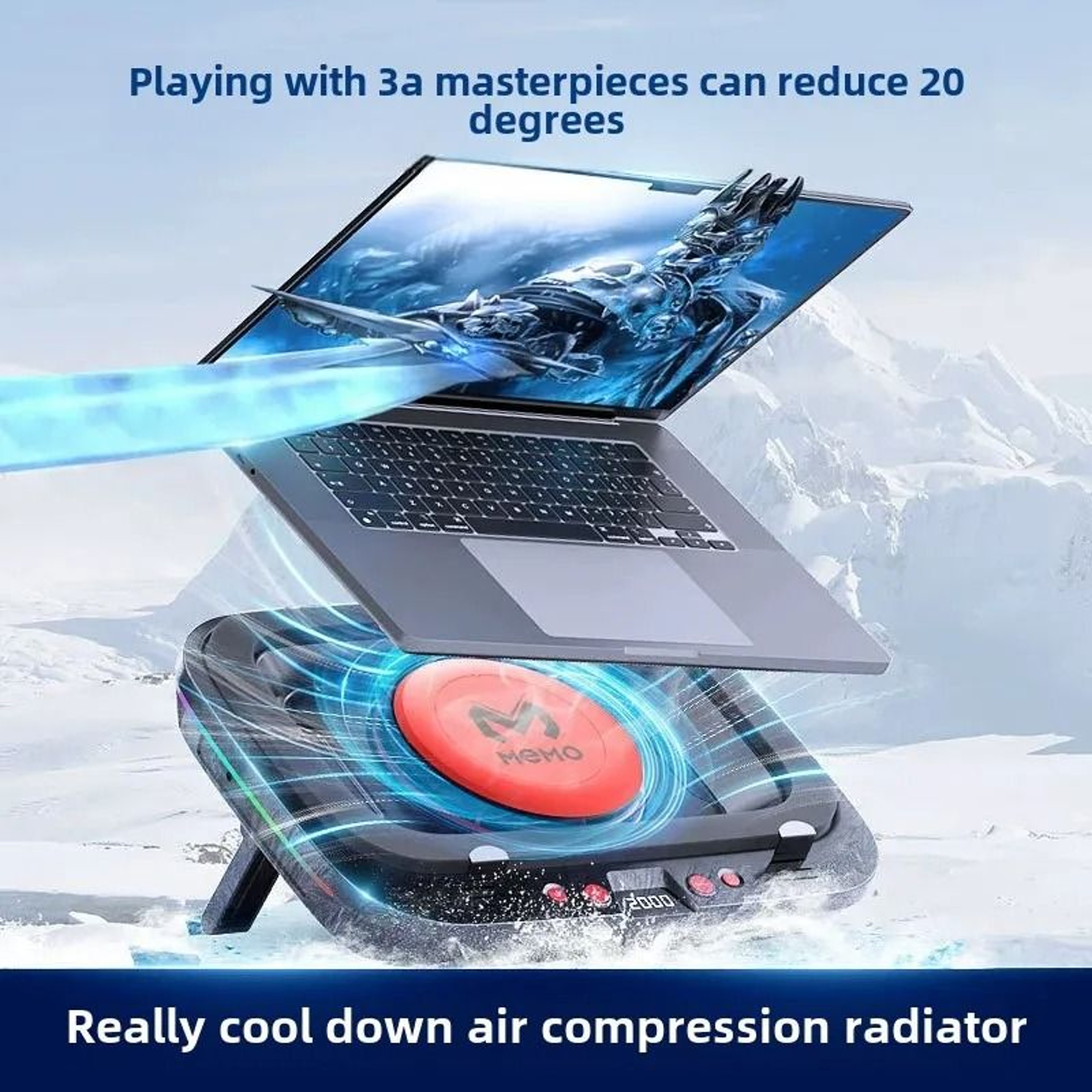 MEMO FL08 Gaming Laptop Cooling Pad Adjustable Laptop Cooler Stand Powerful Fan Cooling Base 10