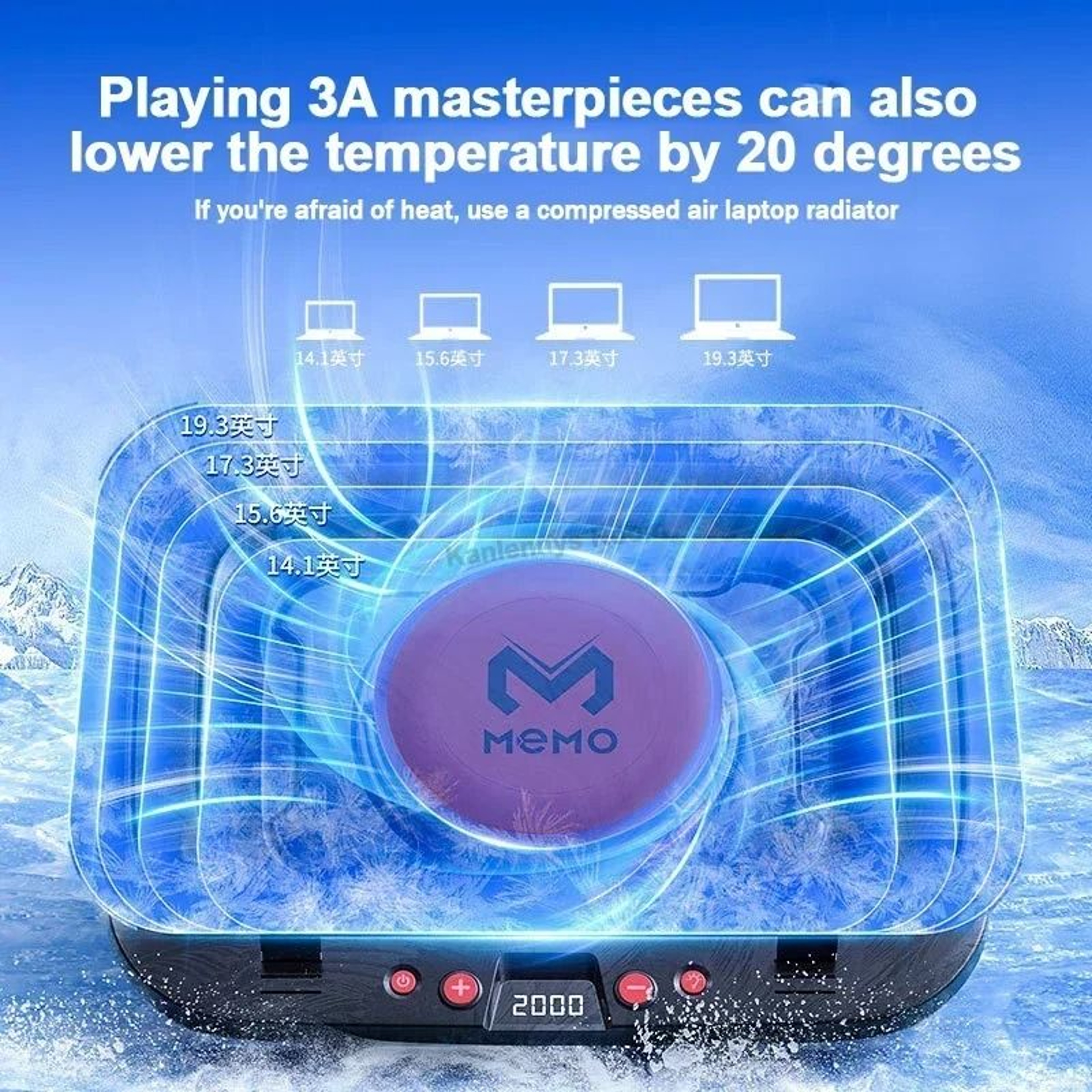 MEMO FL08 Gaming Laptop Cooling Pad Adjustable Laptop Cooler Stand Powerful Fan Cooling Base 7