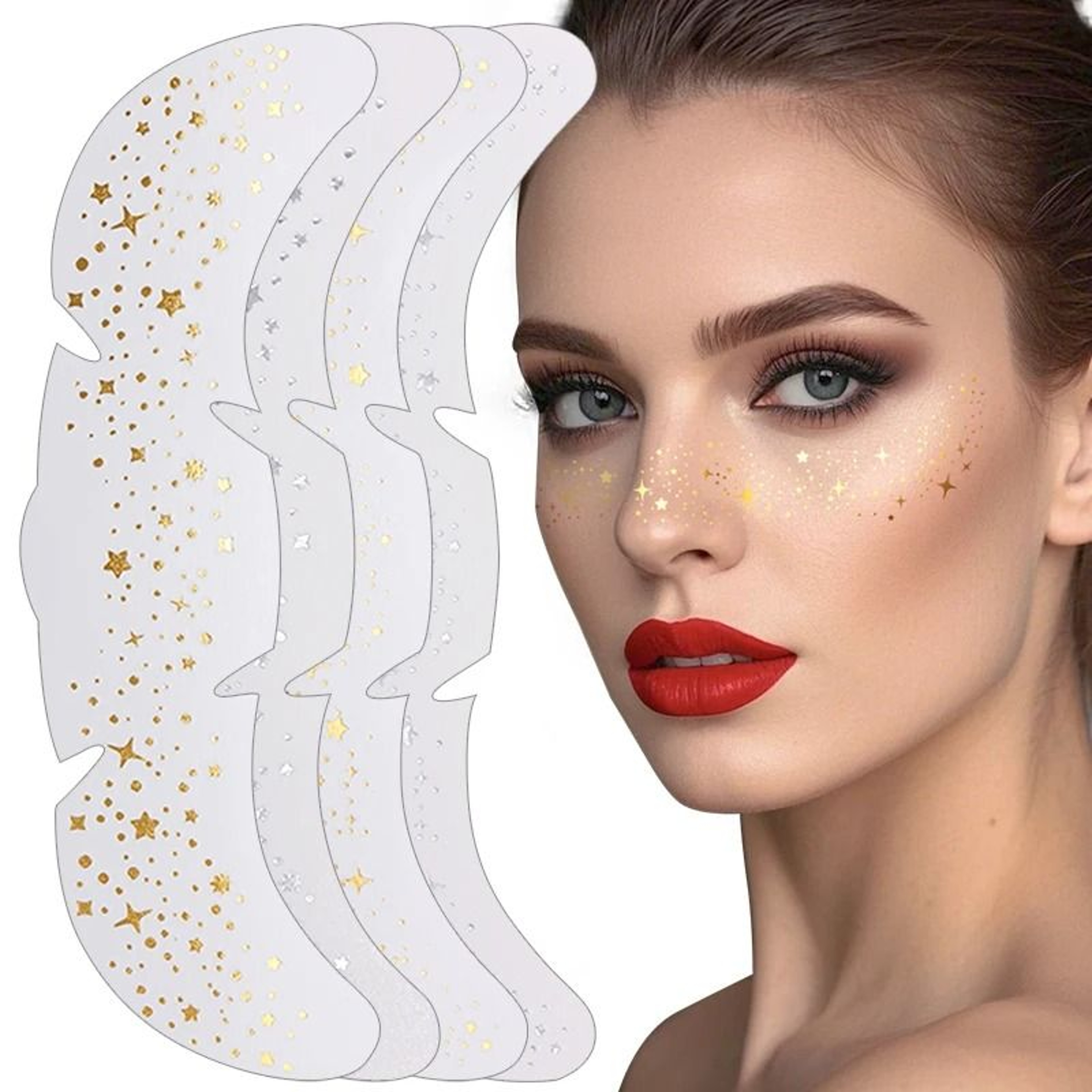 GlowDot Temporary Freckles Tattoo Stickers Metallic Fake Freckles Makeup Stickers Gold Silver Face  7