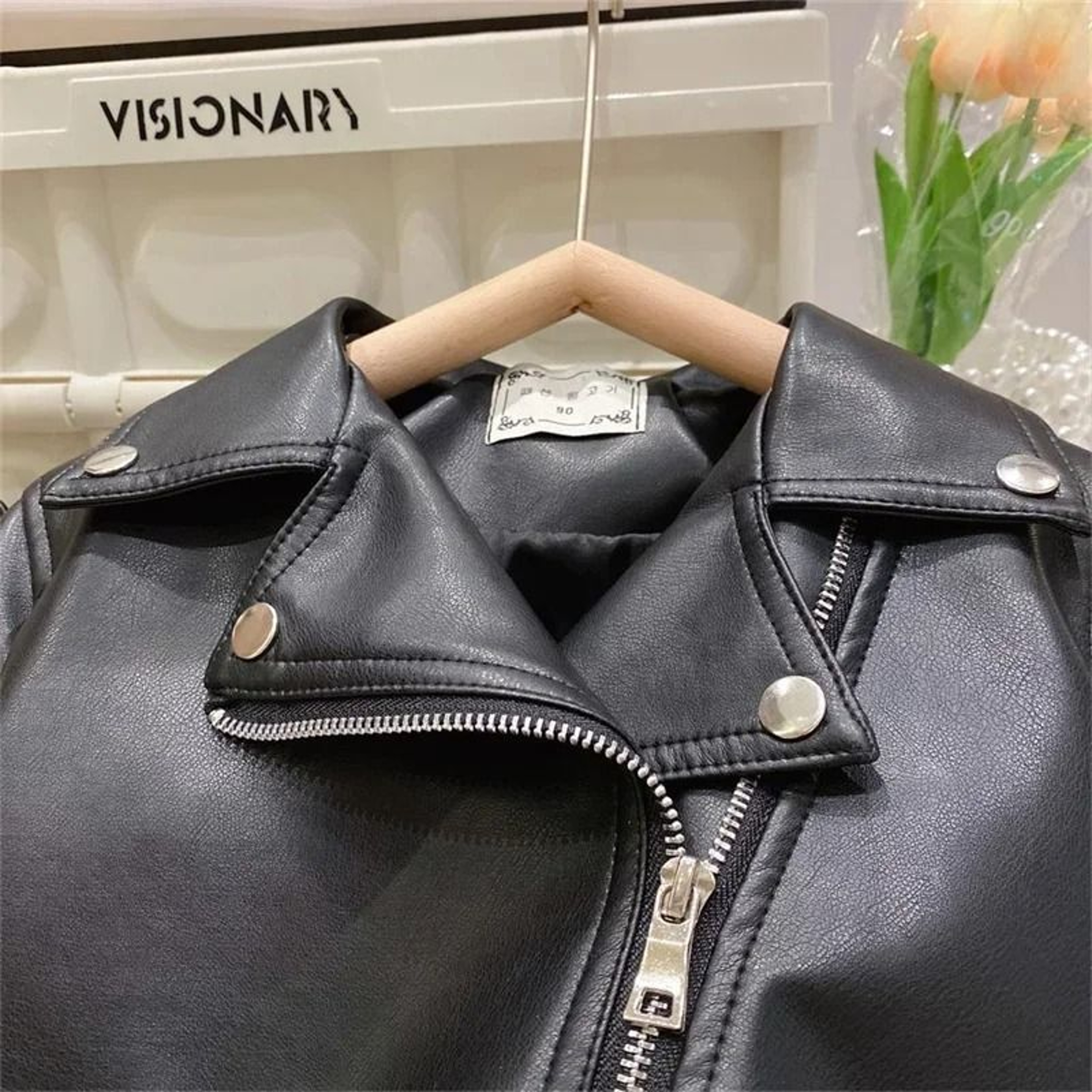 Kids Boys PU Leather Jacket Classic Zipper Motorcycle Style Coat 0