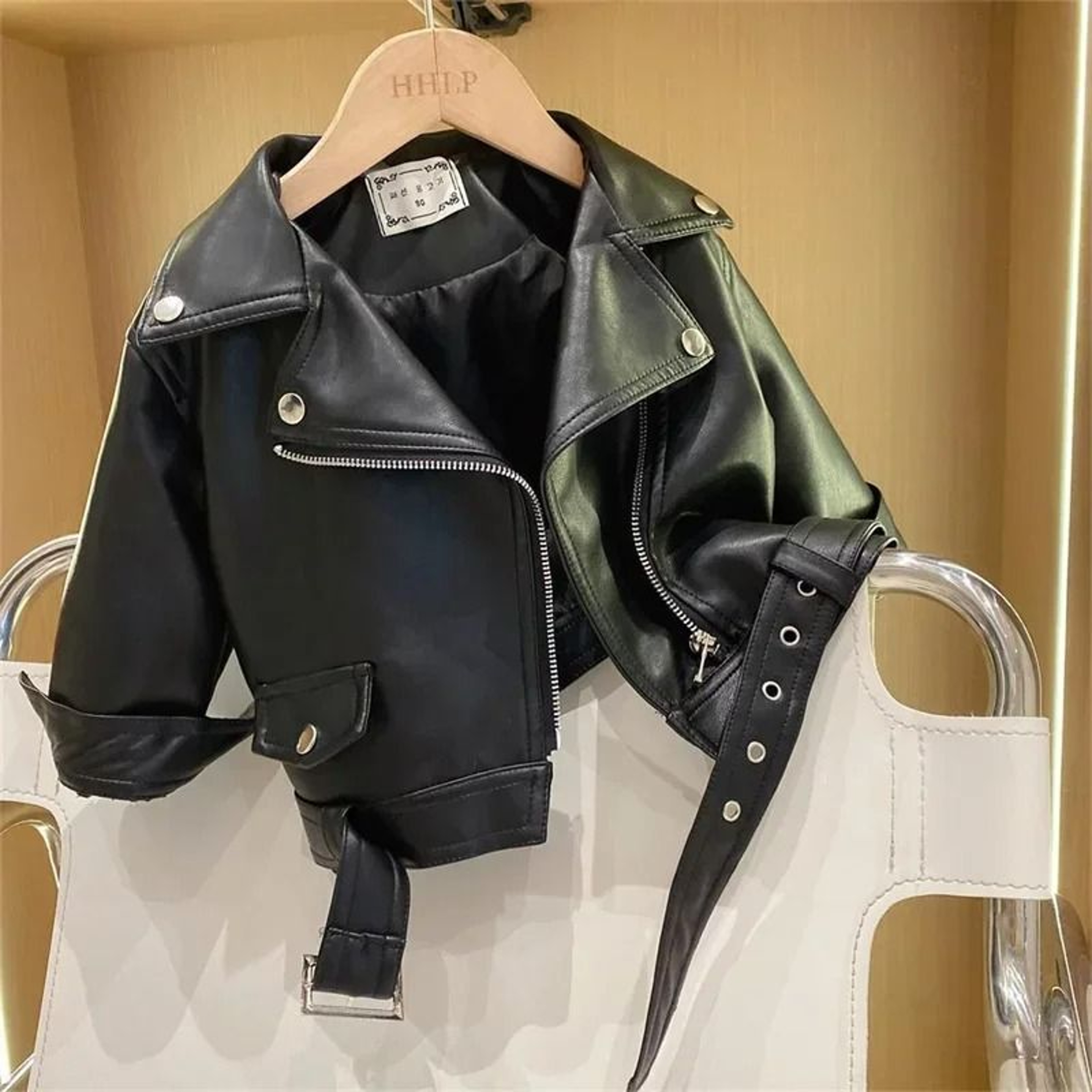 Kids Boys PU Leather Jacket Classic Zipper Motorcycle Style Coat 6