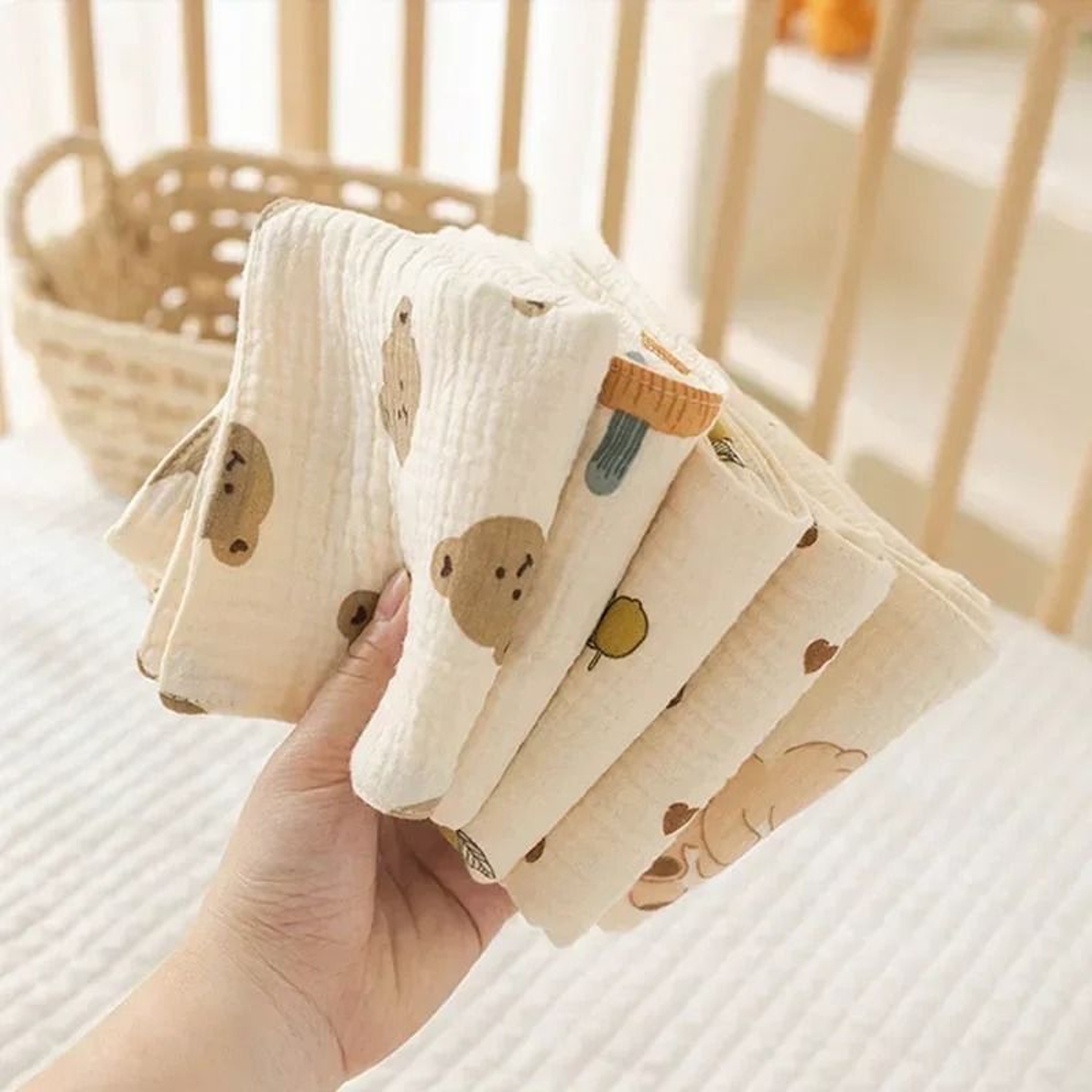 Soft Cotton Baby Face Towel Muslin Bear Newborn Burp Cloth Washcloth 11