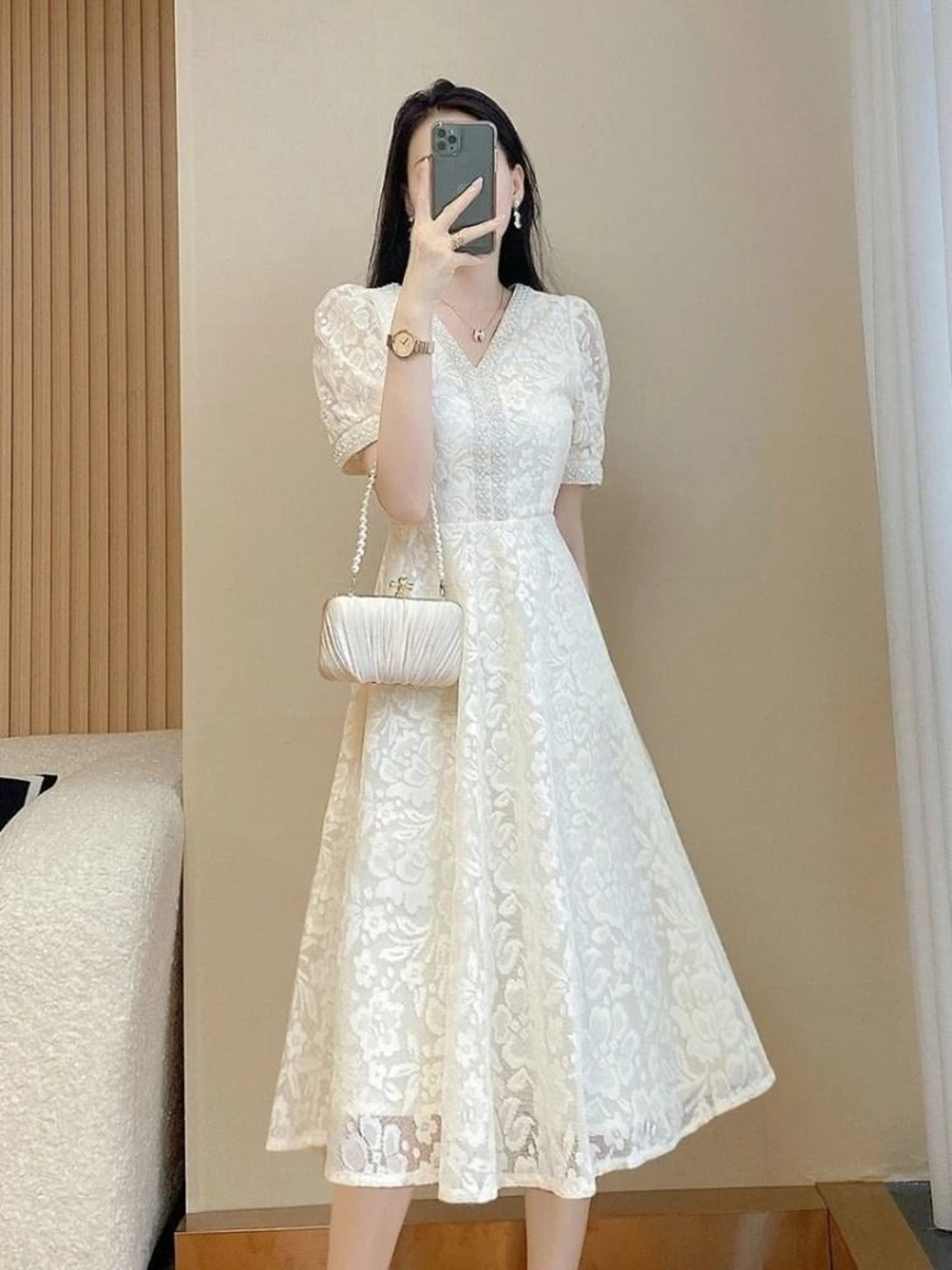 Elegant White Midi Dress Womens Formal Occasion Dress Luxury Birthday Party Dress 2