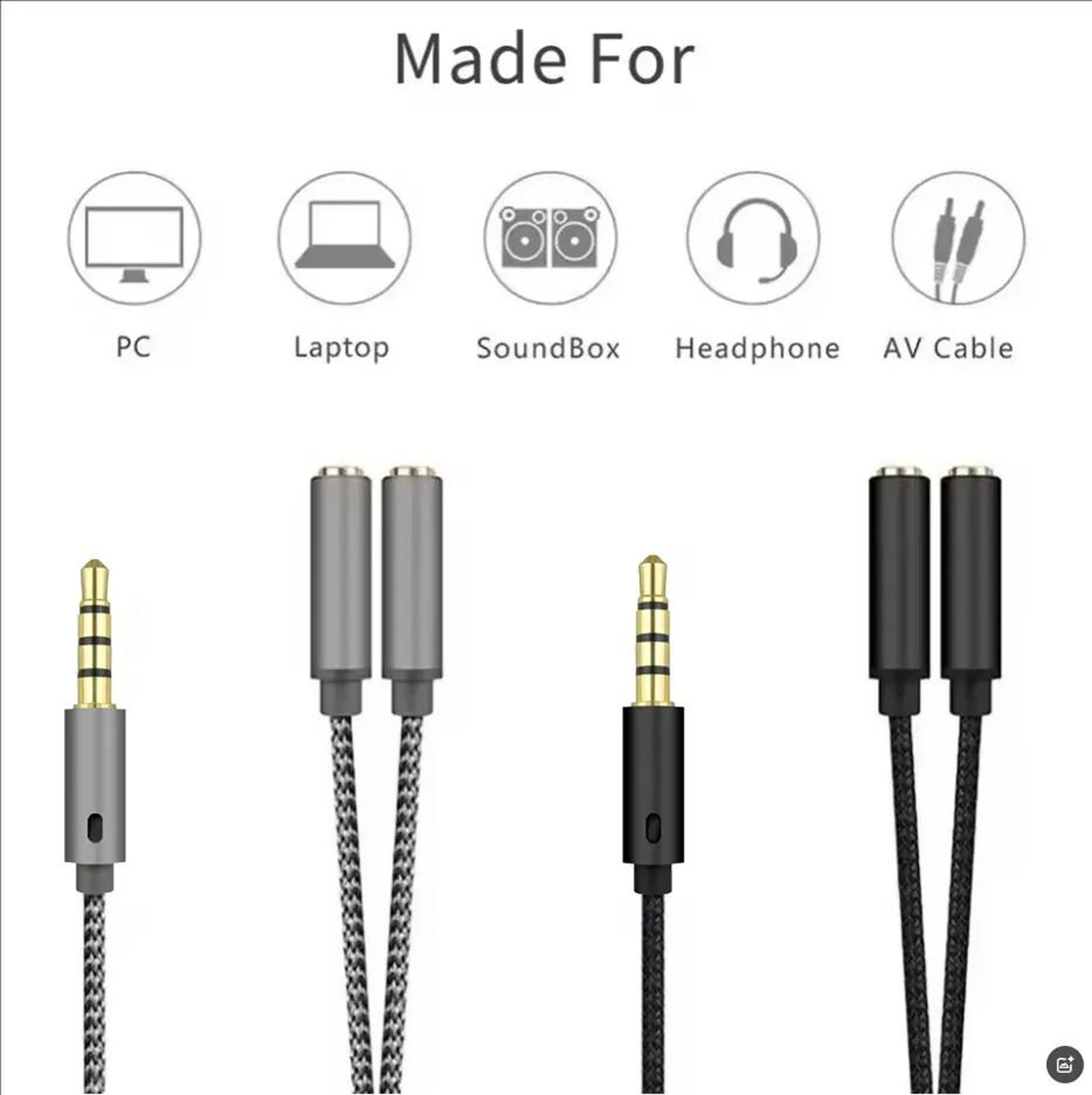 35mm Headset Splitter Audio Y Cable Headphone Mic Adapter For PC And Mobile 7