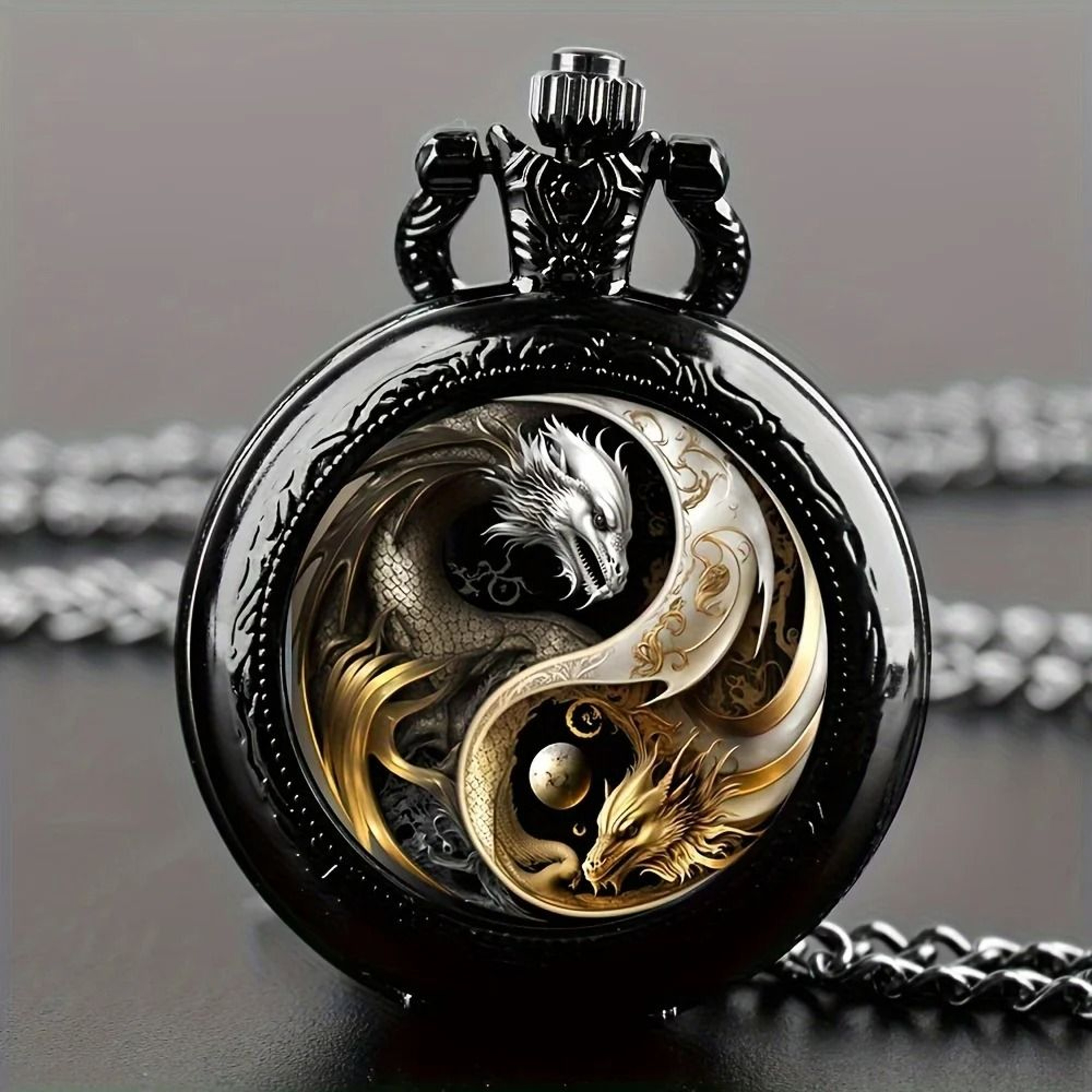 Retro Dragon Pocket Watch Quartz Vintage Antique Style Pendant Watch 10