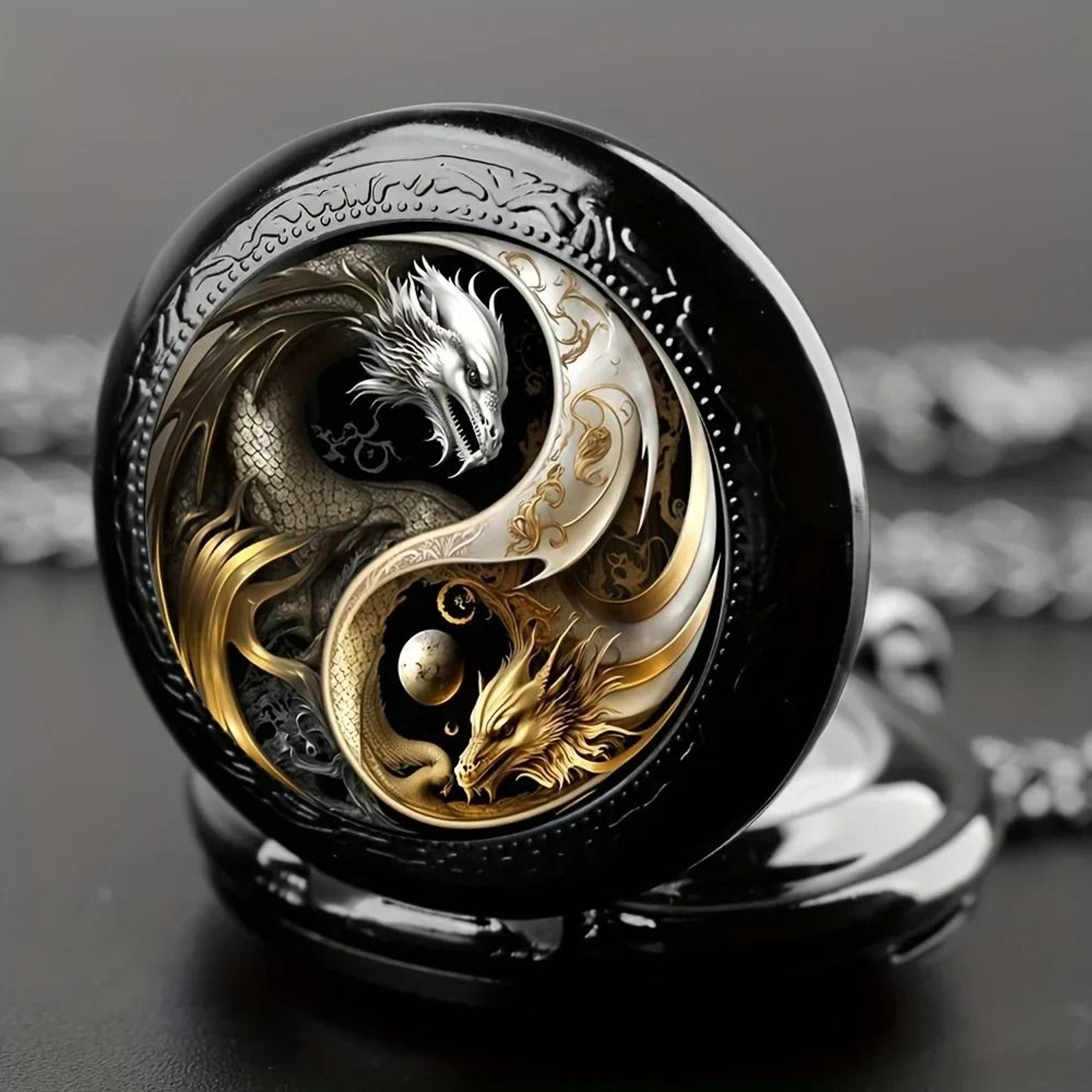 Retro Dragon Pocket Watch Quartz Vintage Antique Style Pendant Watch 13