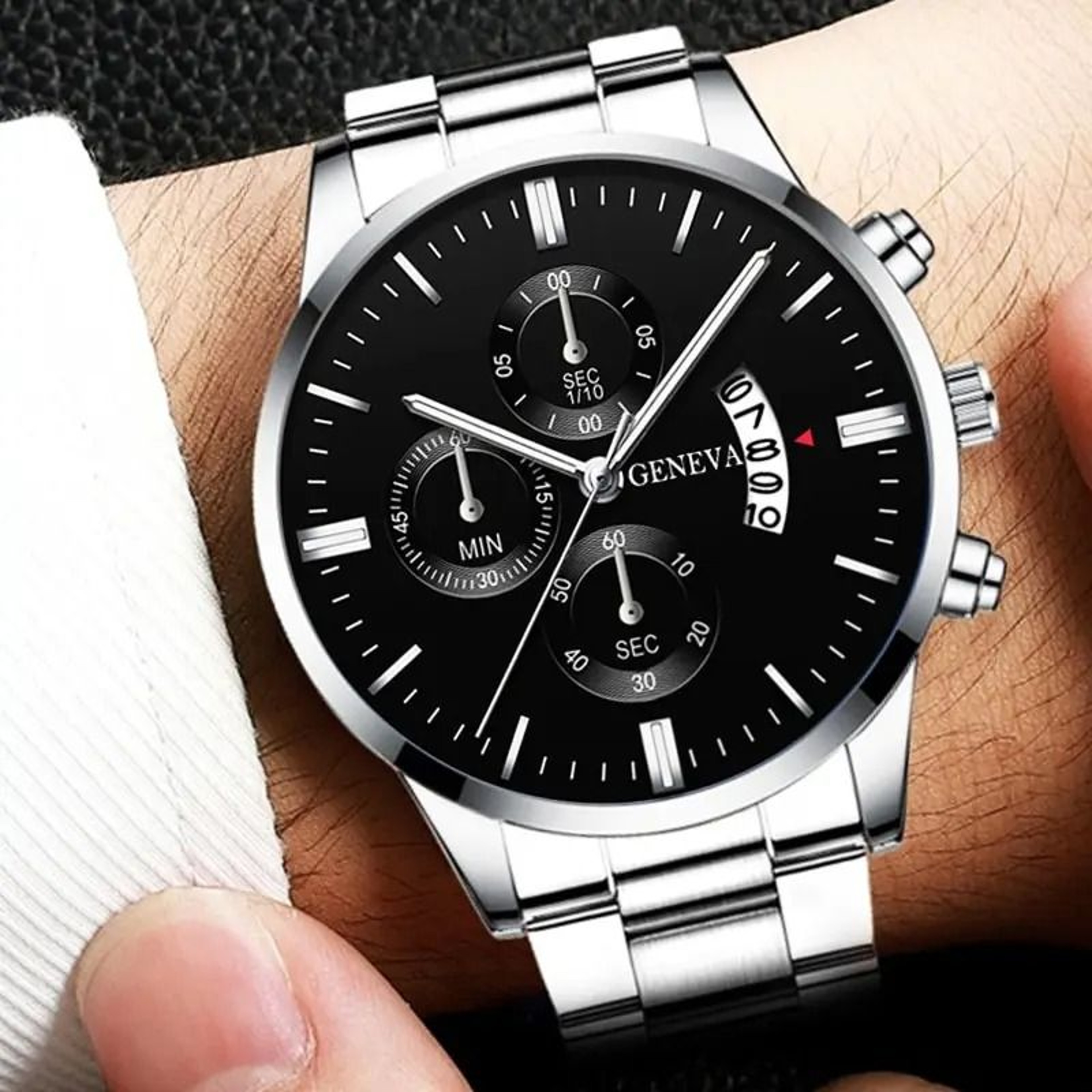Mens Luxury Watch Stainless Steel Wrist Watch Quartz Business Calendar Silver 6