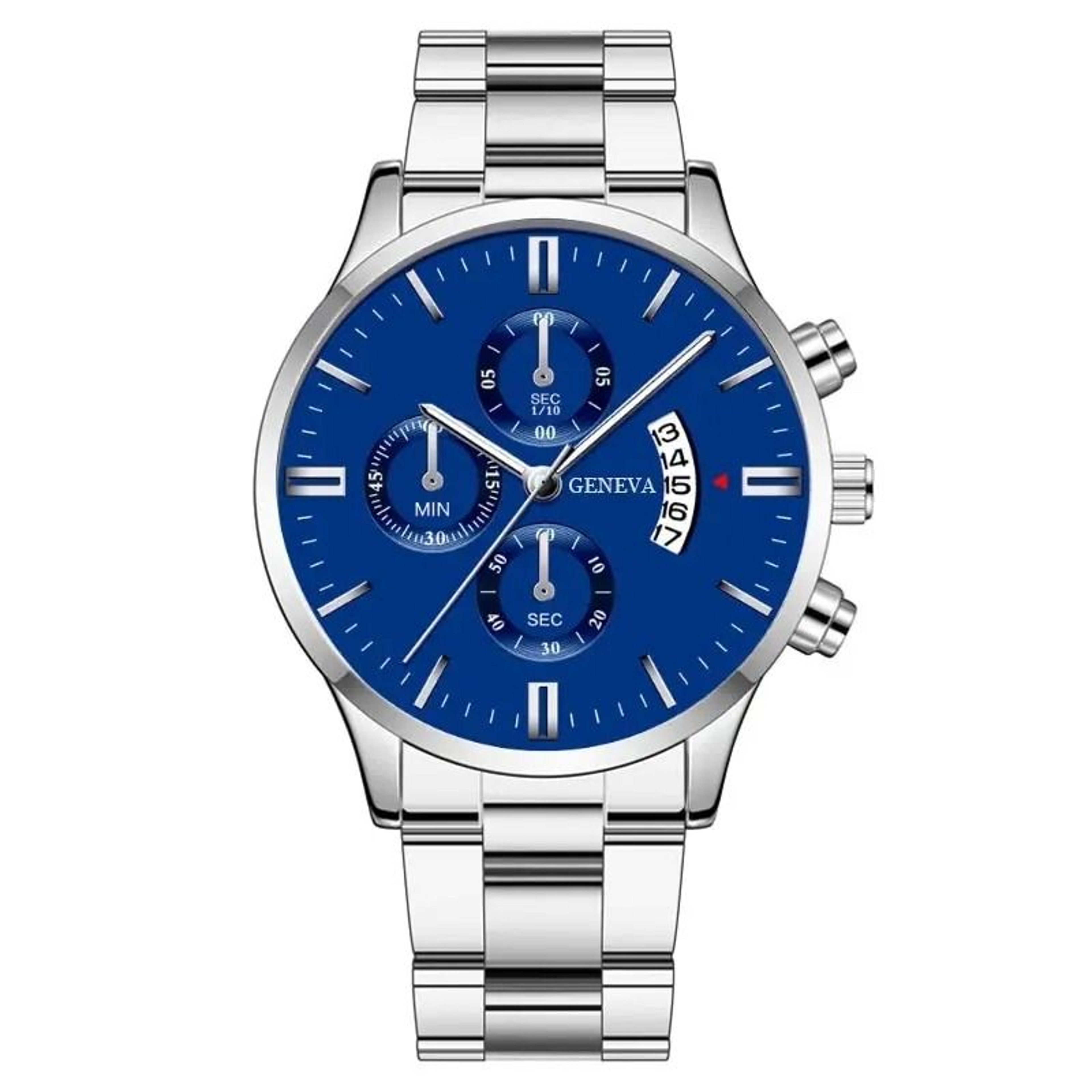 Mens Luxury Watch Stainless Steel Wrist Watch Quartz Business Calendar Silver 1