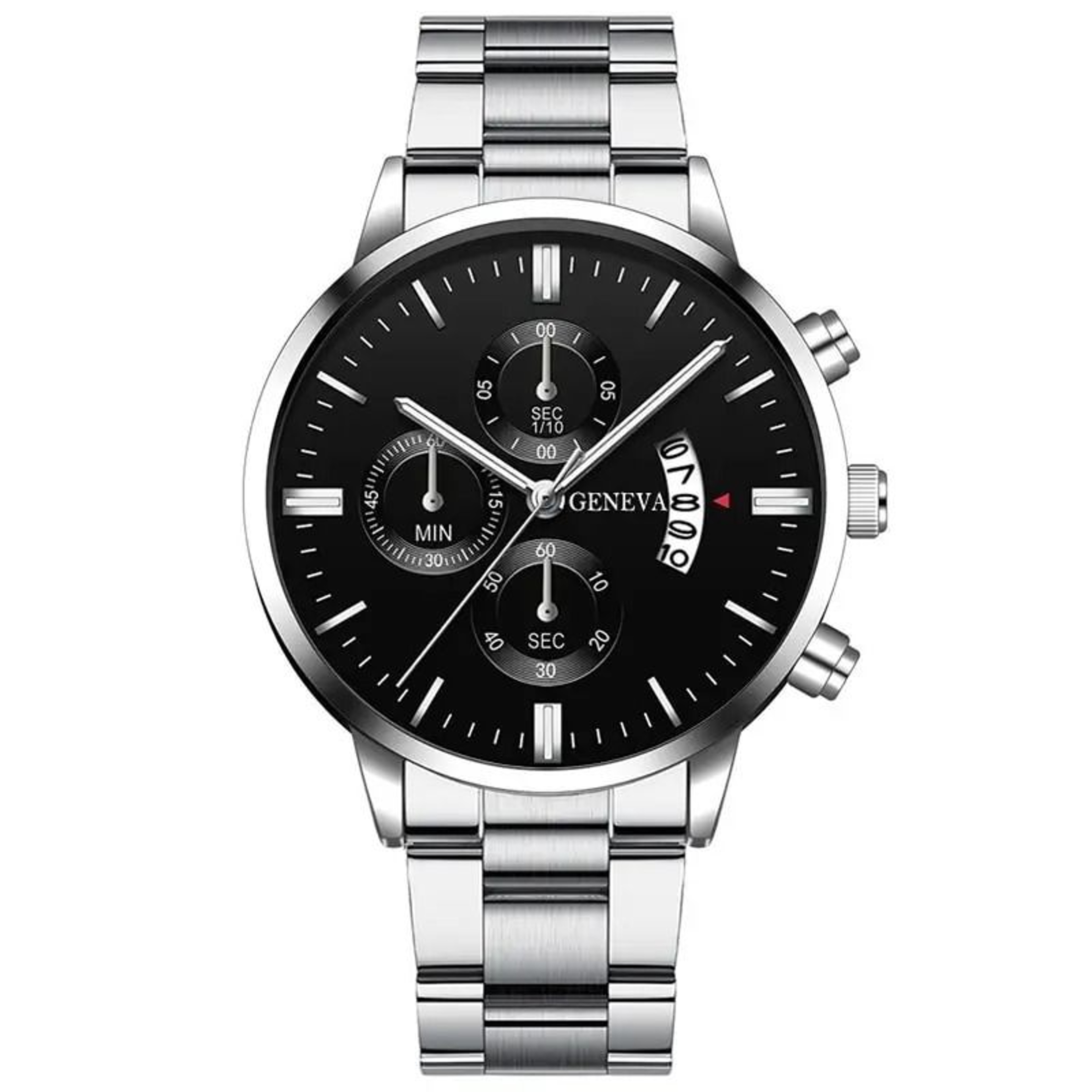 Mens Luxury Watch Stainless Steel Wrist Watch Quartz Business Calendar Silver 2