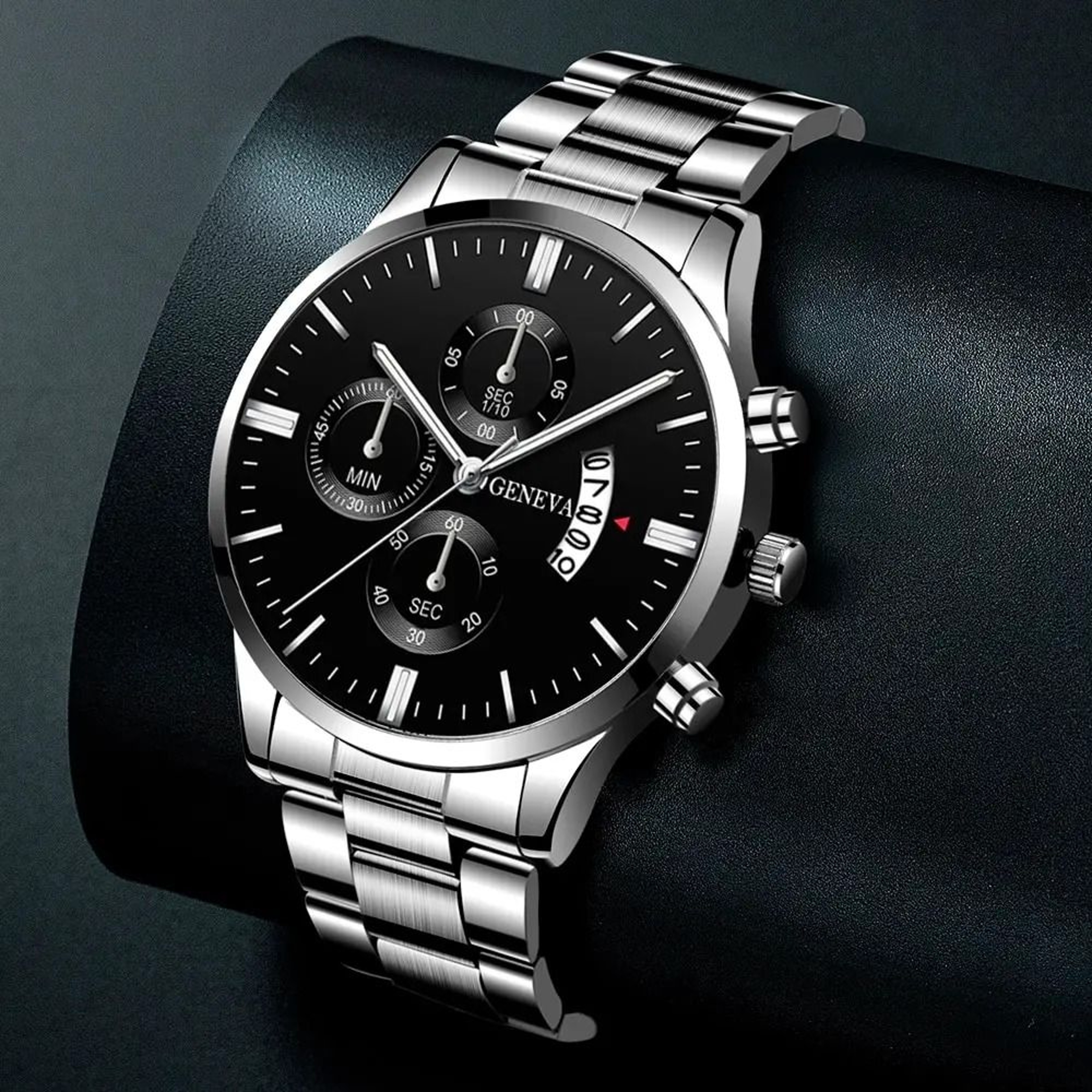Mens Luxury Watch Stainless Steel Wrist Watch Quartz Business Calendar Silver 7