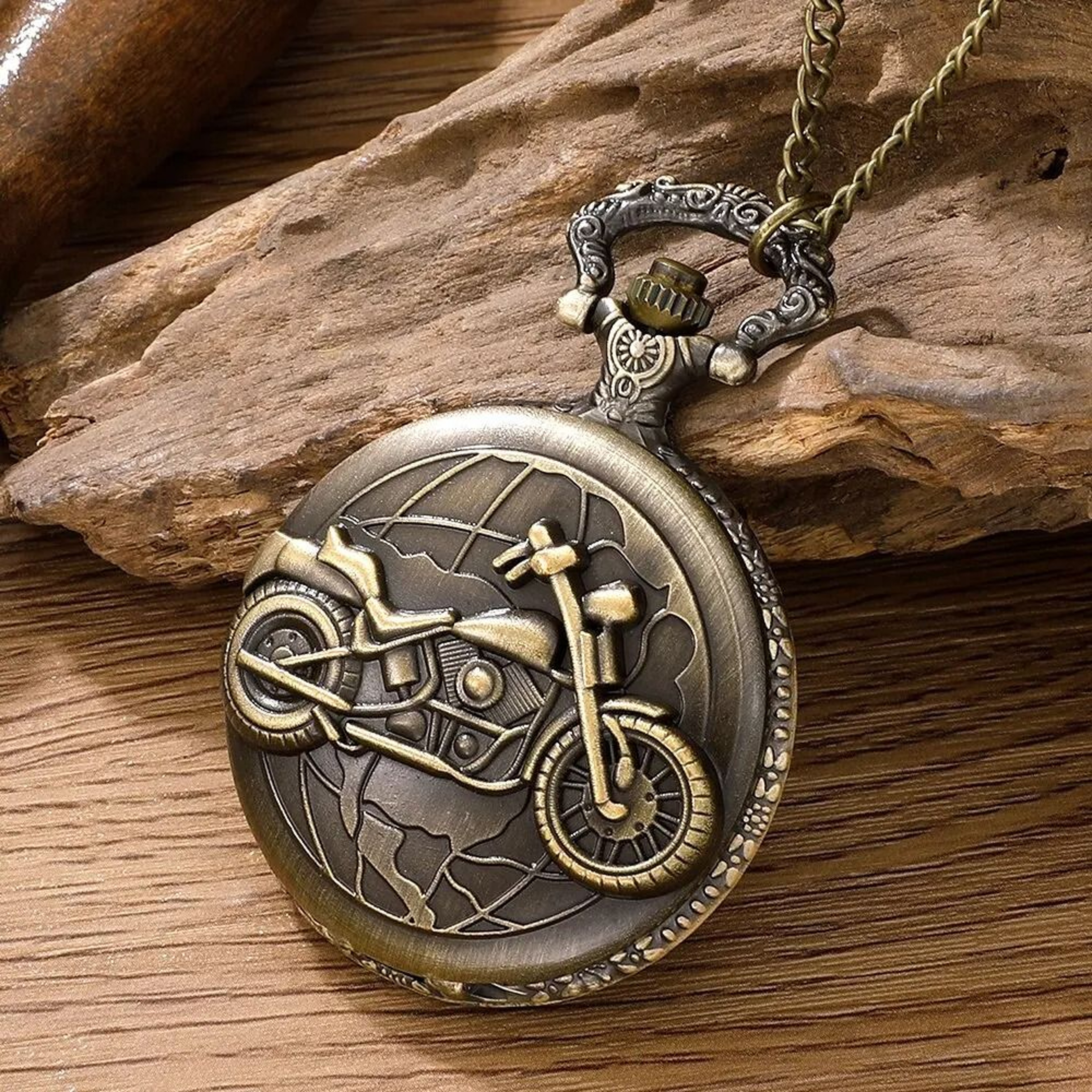 Retro Motorcycle Pocket Watch Quartz Vintage Motorbike Design Pendant Watch 1
