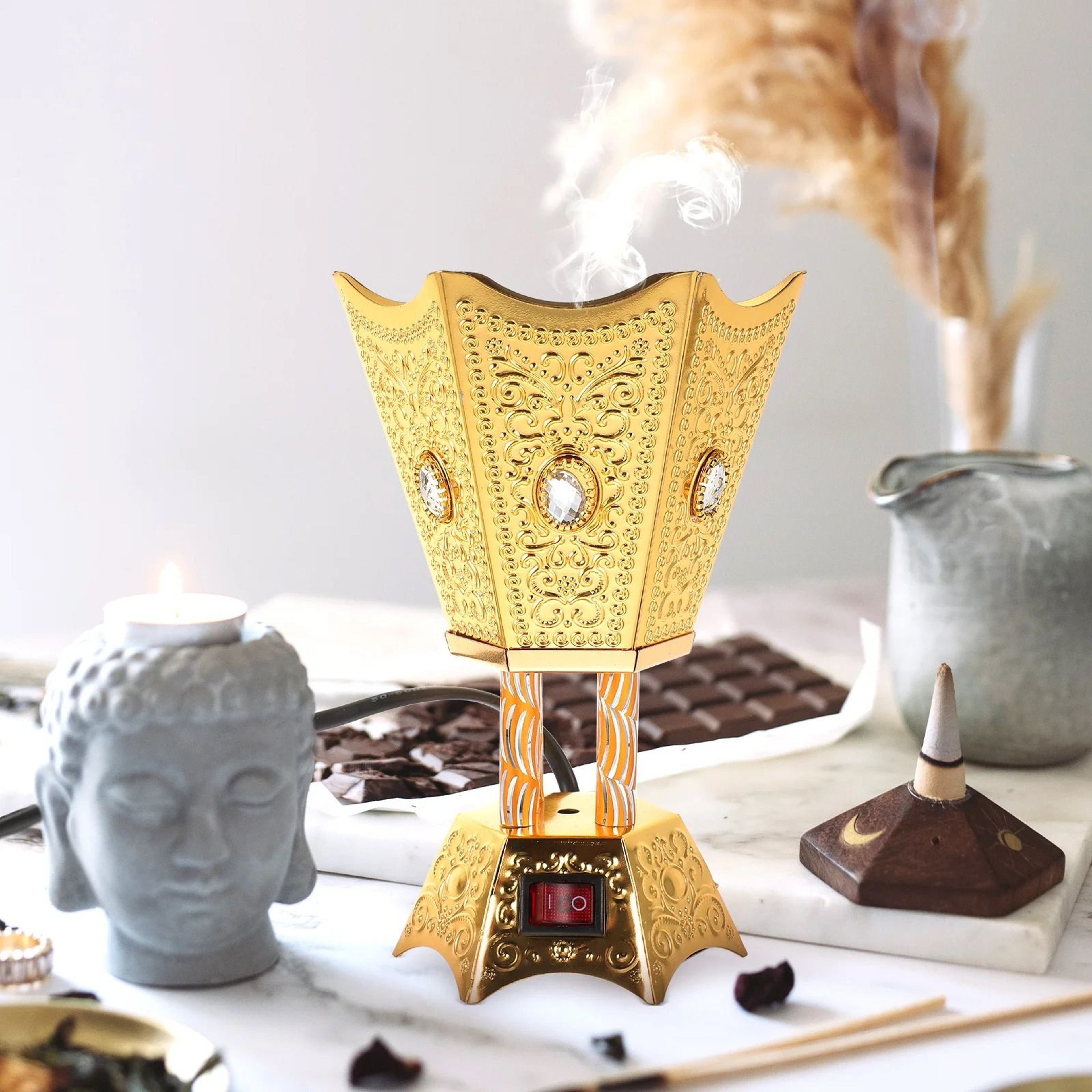 Retro Electric Bakhoor Burner Iron Incense Censer With LED Timer 0