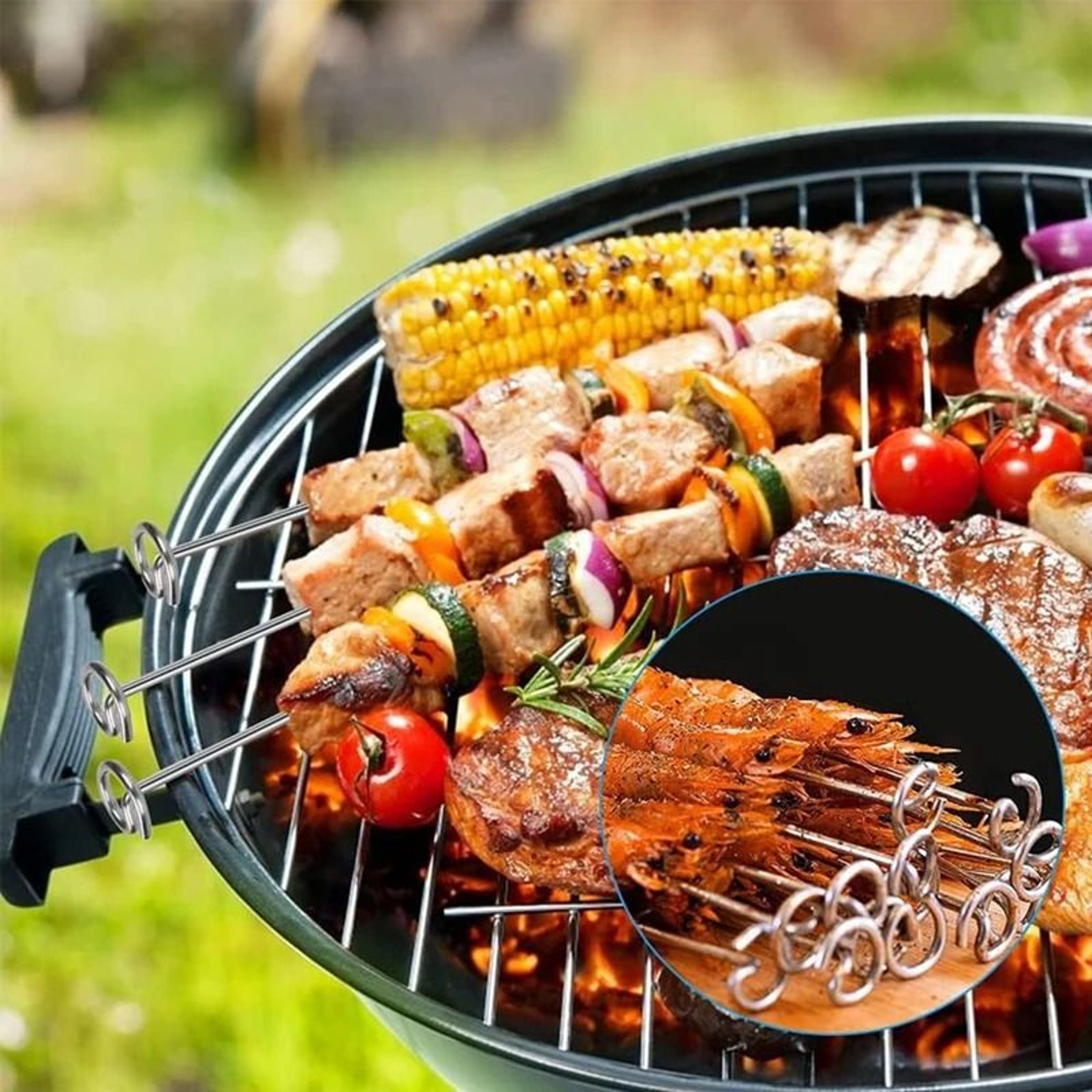 12 Piece Stainless Steel BBQ Skewers Set Air Fryer Kebab Skewers 1