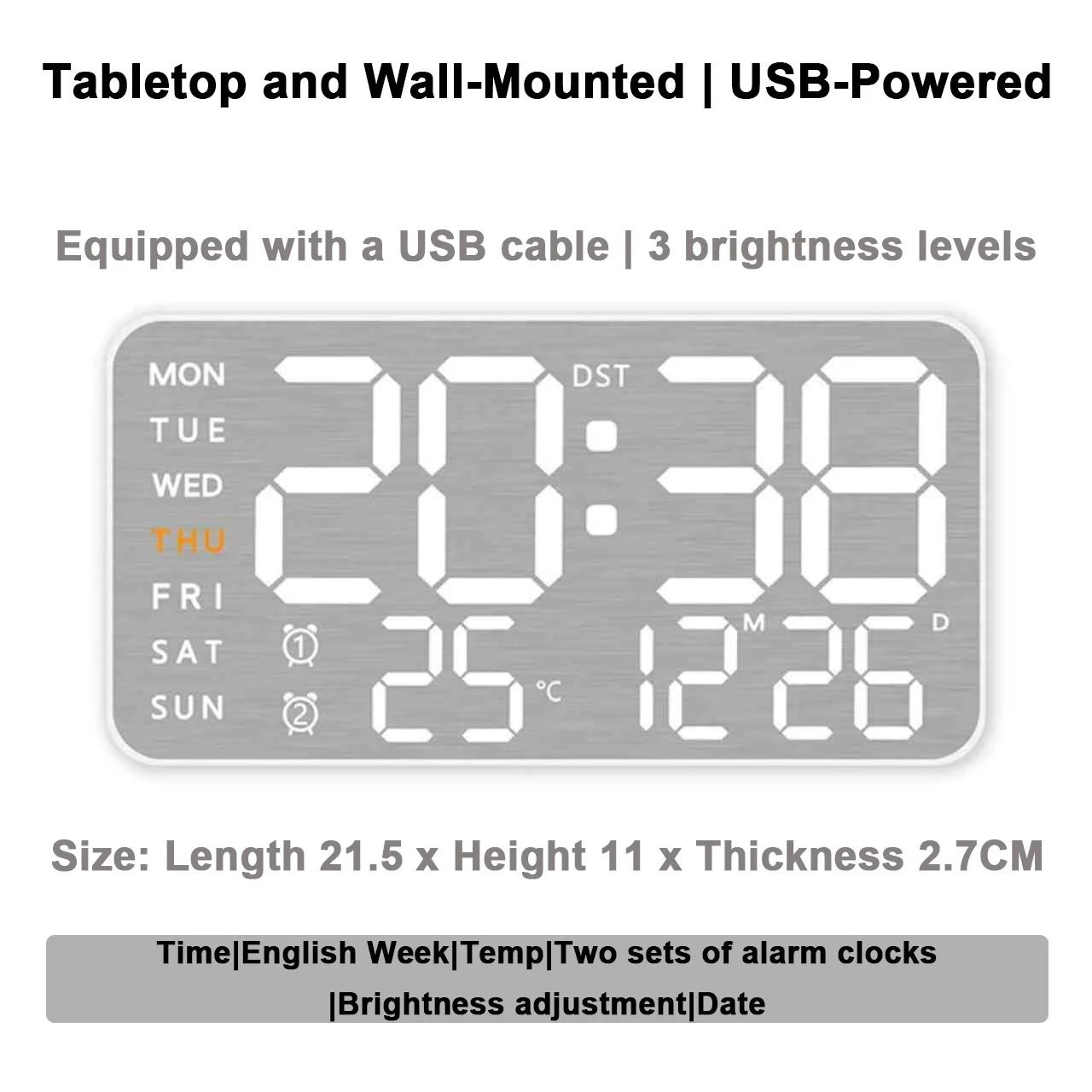 Mirror Wall Clock Silent Modern Design With Temperature Display 4