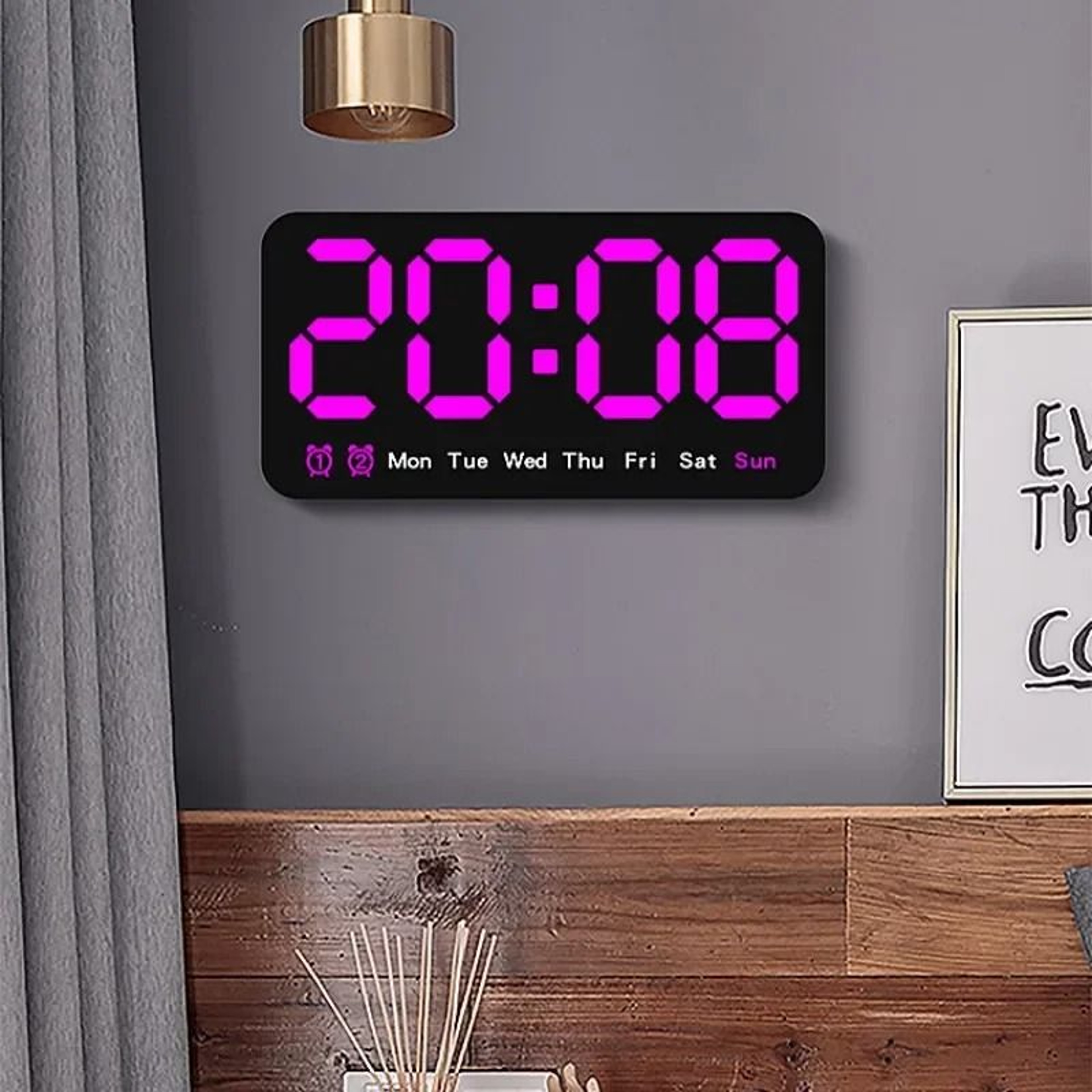 Voice Control Digital Wall Clock Large LED Display With Temperature And Dual Alarm 7