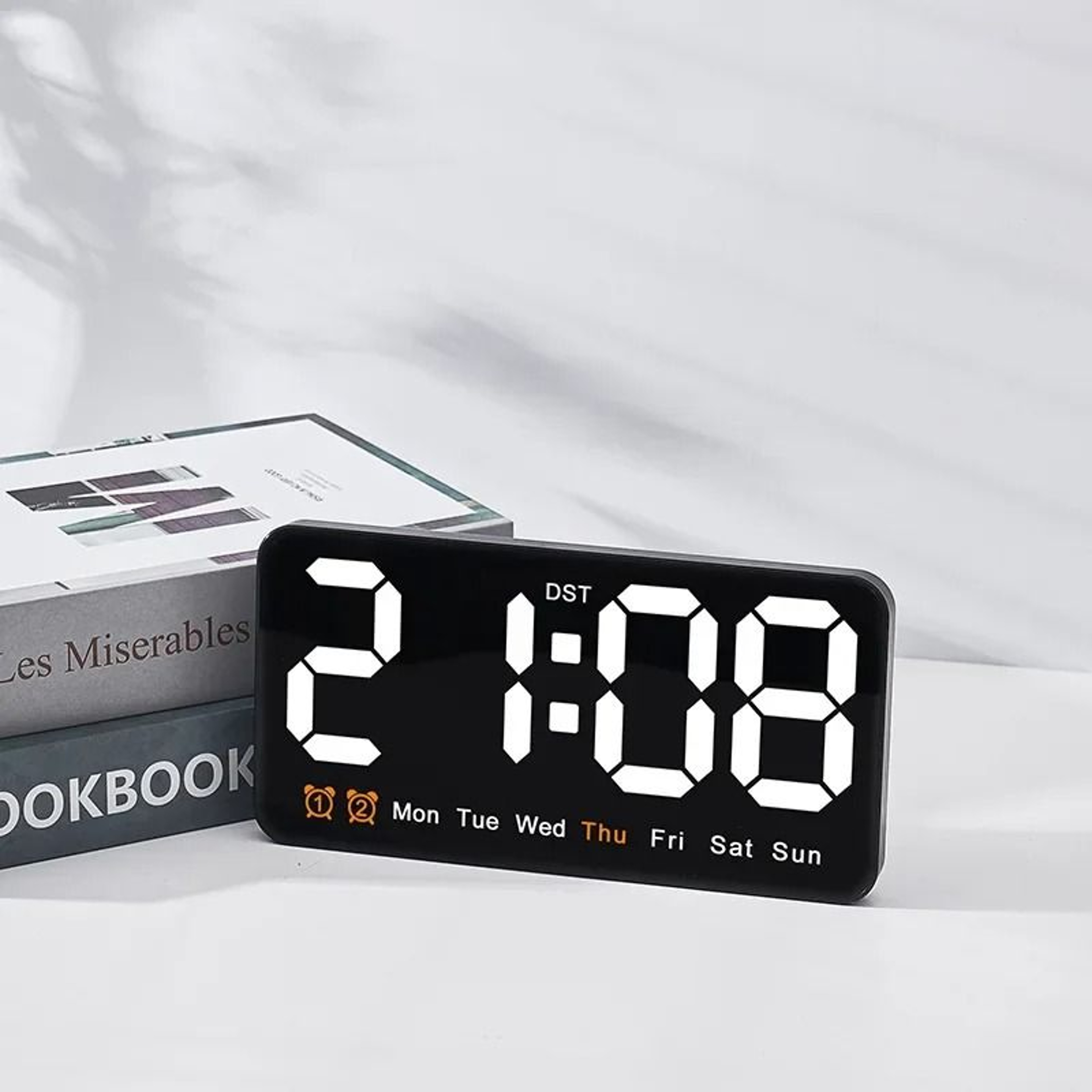 Voice Control Digital Wall Clock Large LED Display With Temperature And Dual Alarm 8