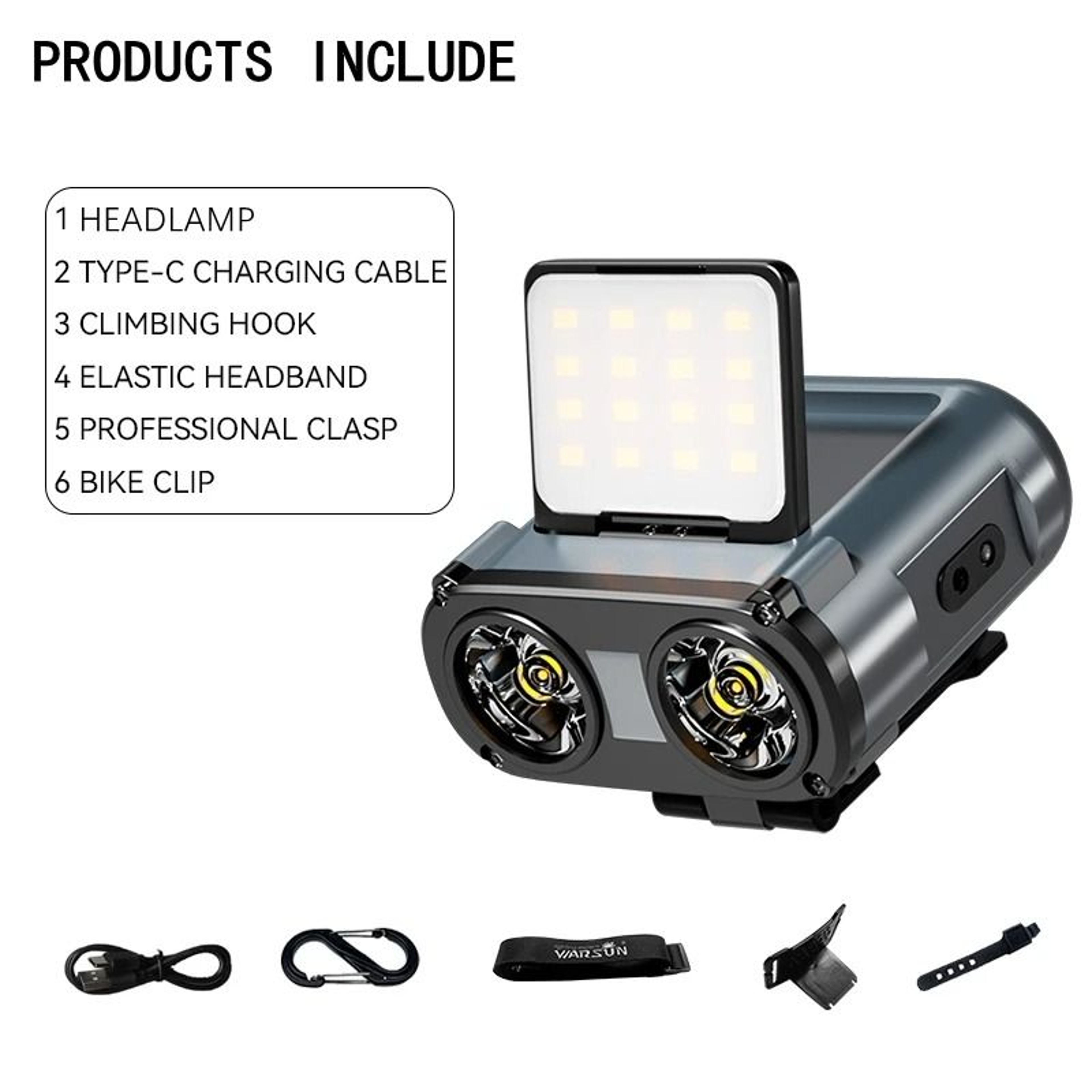 Warsun Rechargeable LED Headlamp With Rotating Beam And Type C Charging 5