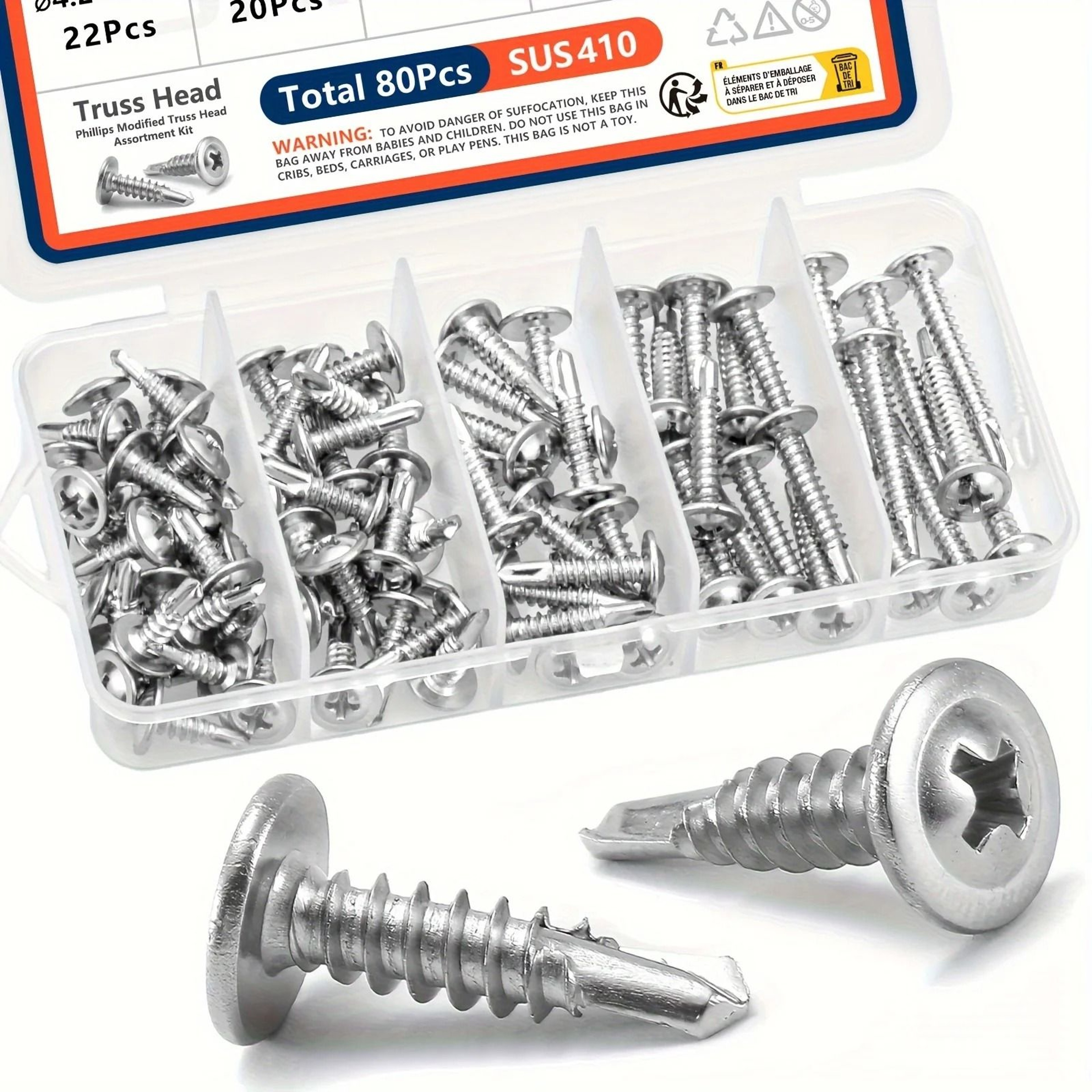 Self Tapping Stainless Steel Screws Assortment Kit Sheet Metal Self Drilling Screws Set 0