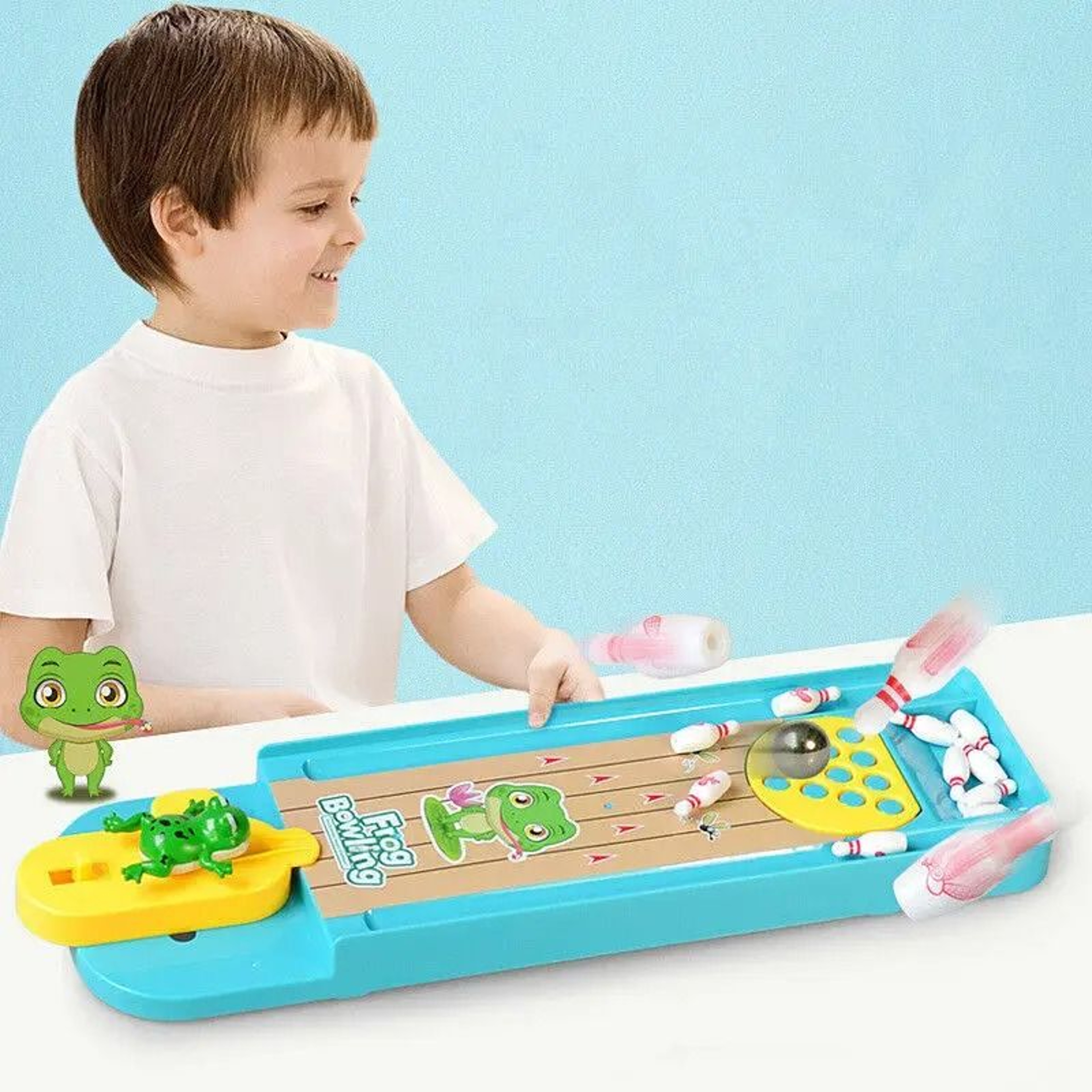 Mini Frog Bowling Game Interactive Desktop Toy For Kids And Family Play 4