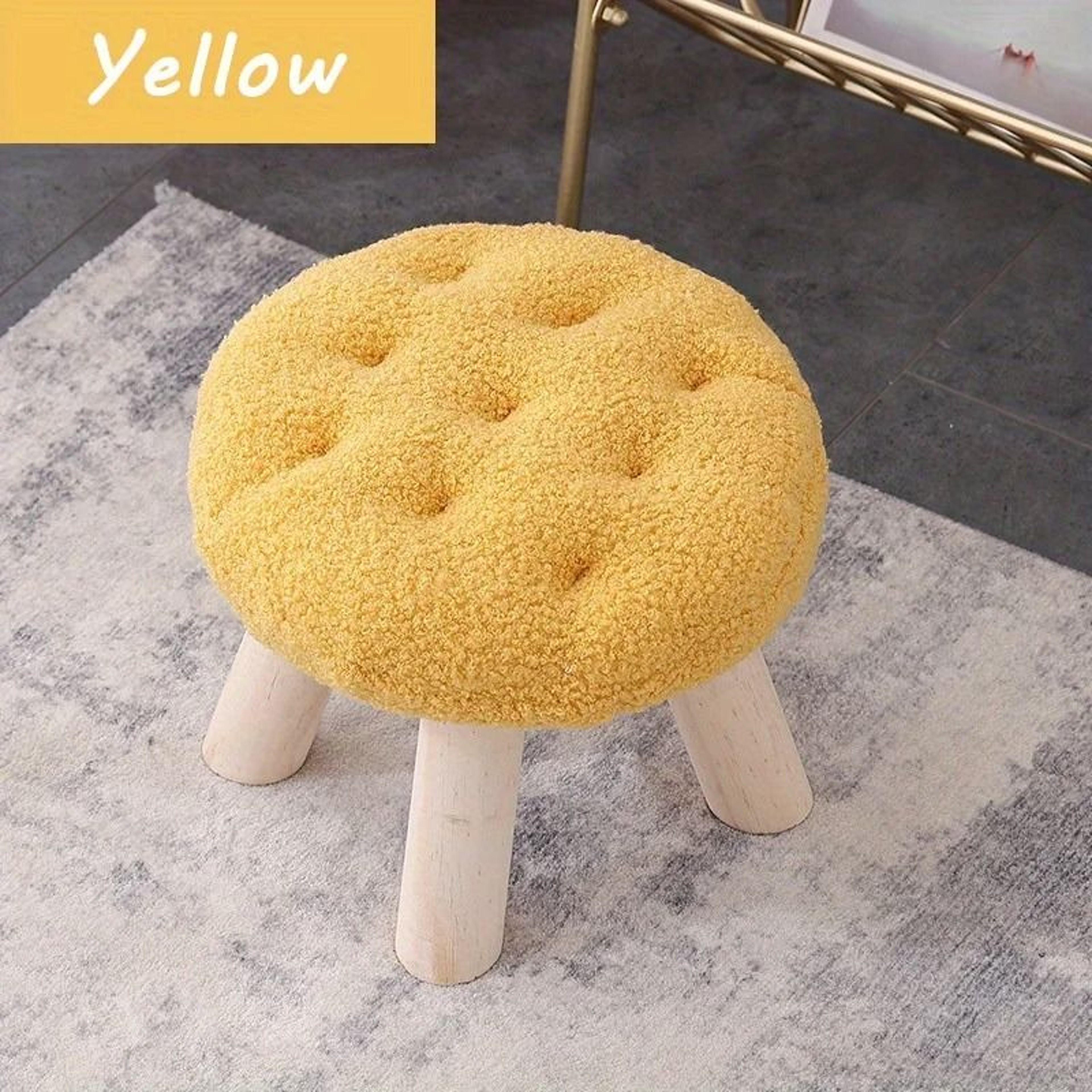 Round Upholstered Footstool Small Decorative Ottoman Shoe Changing Stool For Living Room 5