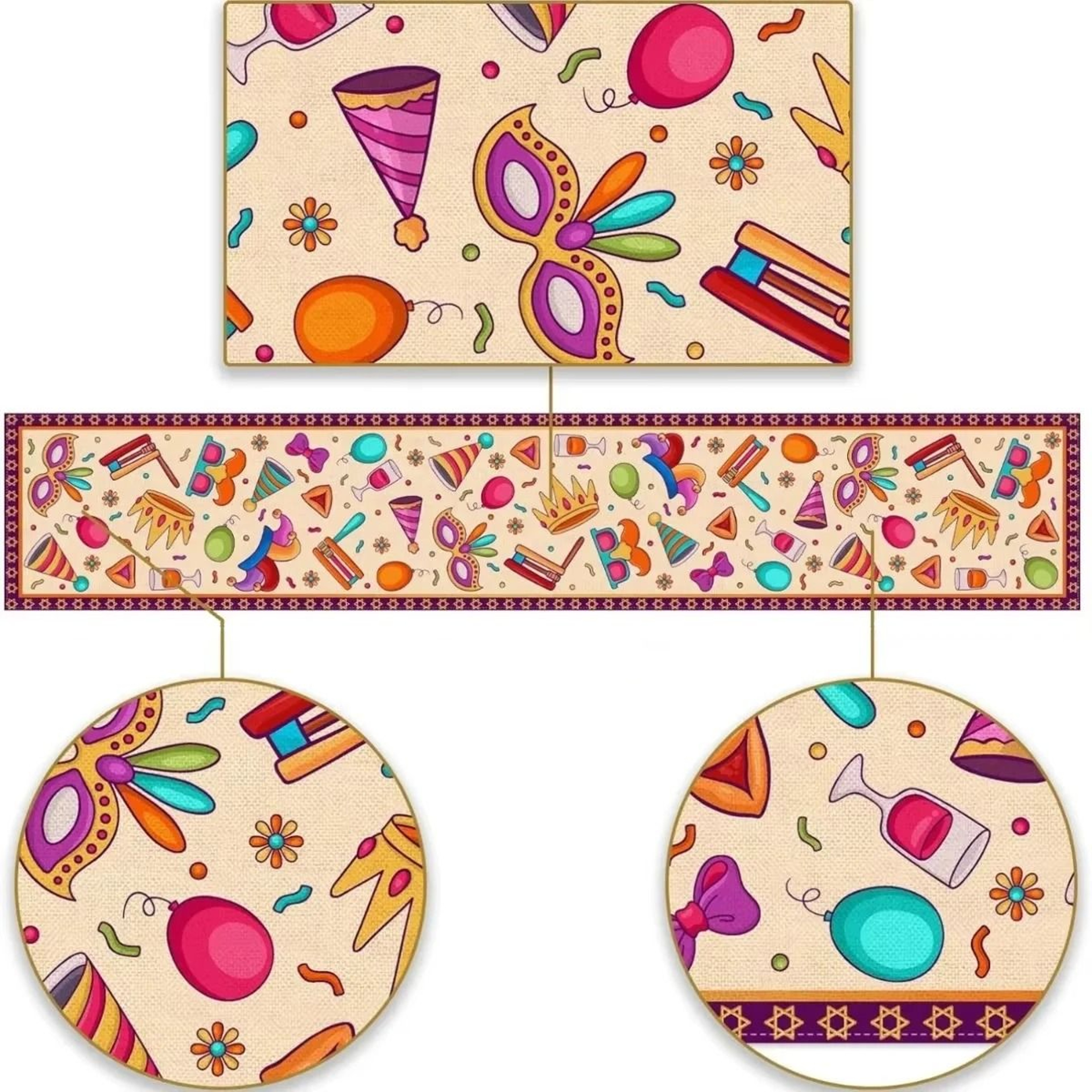 Happy Purim Table Runner Festive Jewish Holiday Dining Decor 1