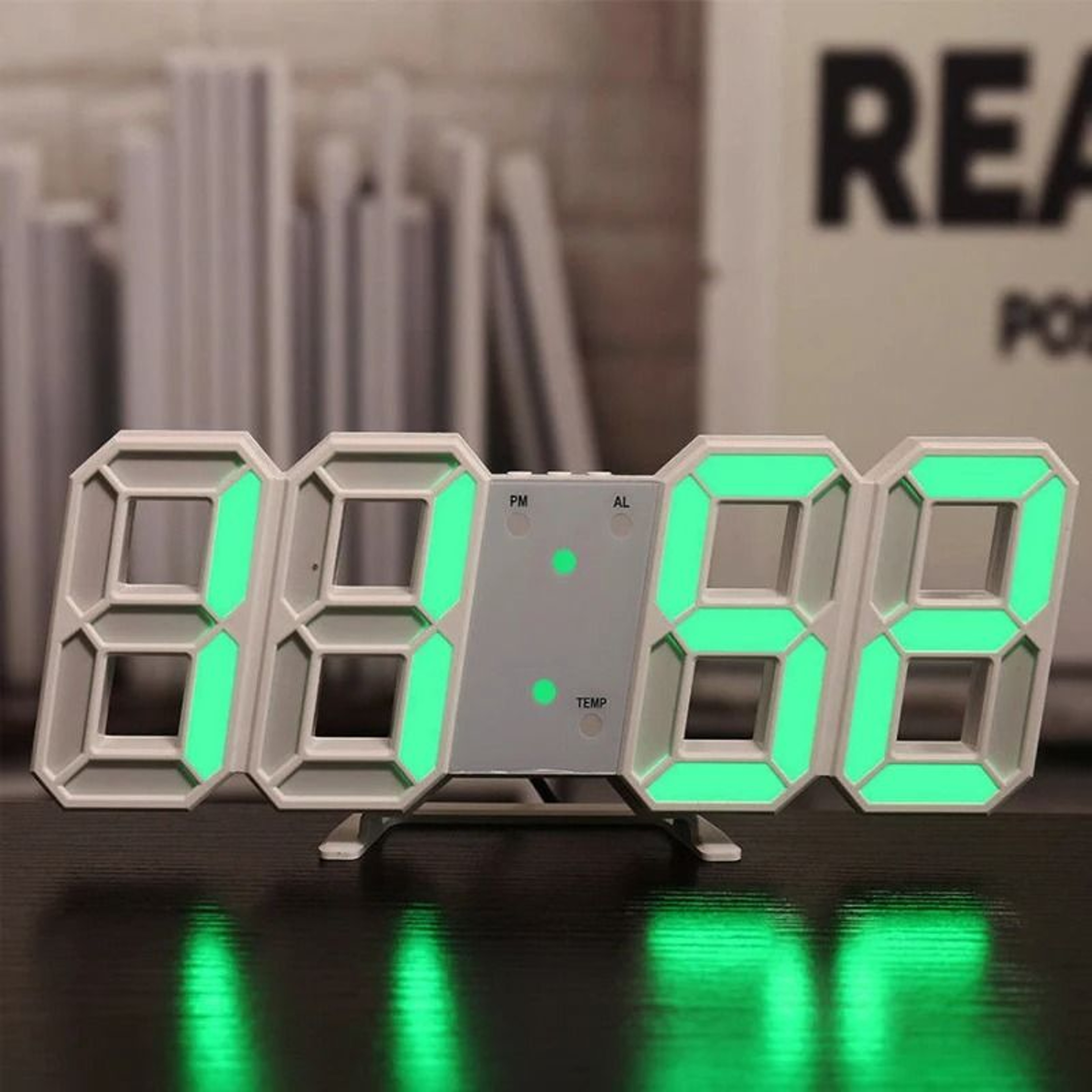 3D LED Digital Alarm Clock Voice Activated Luminous Desk Clock Silent Modern Display 7