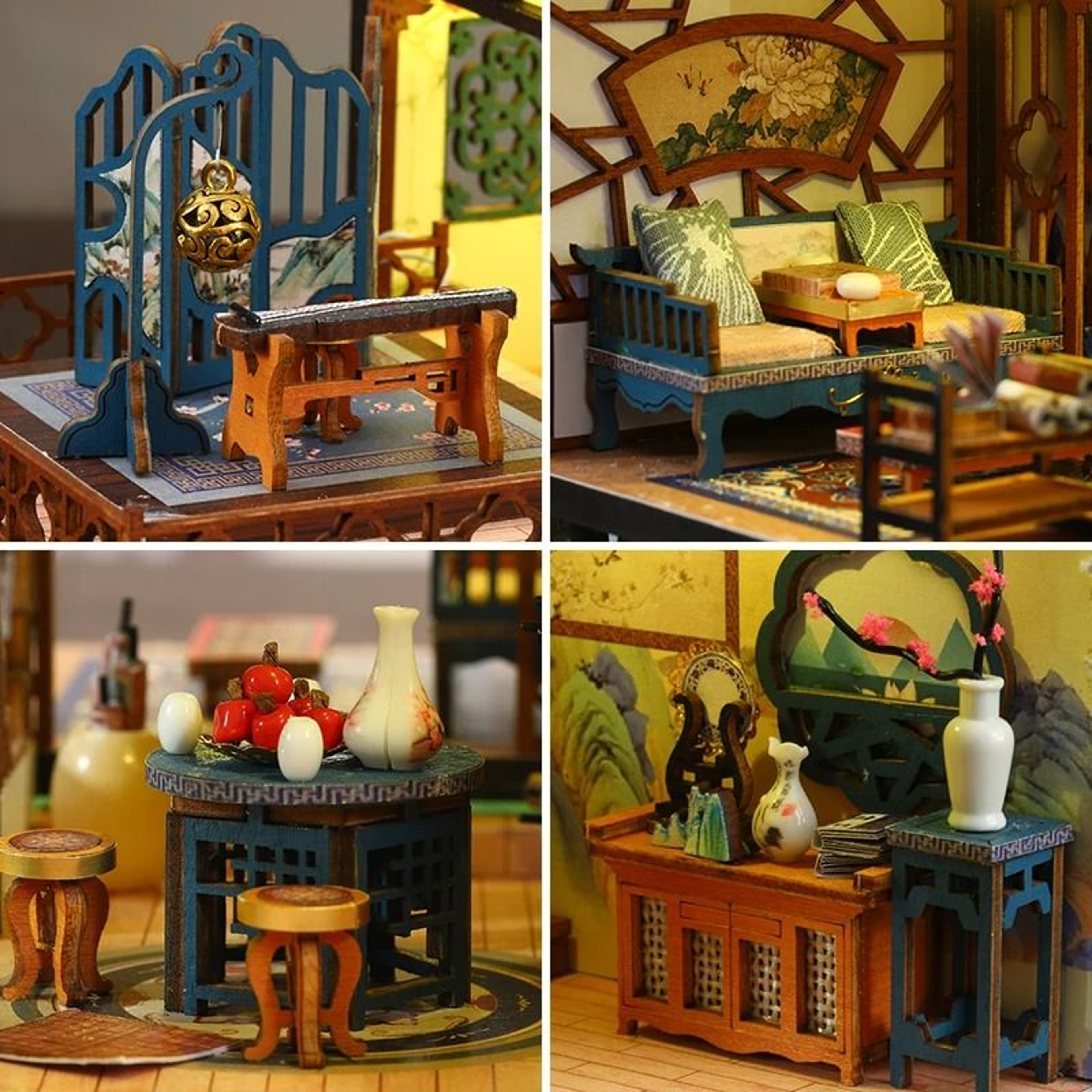 DIY Orchid Pavilion Book Nook Kit 3D Miniature Dollhouse Shelf Decor 1