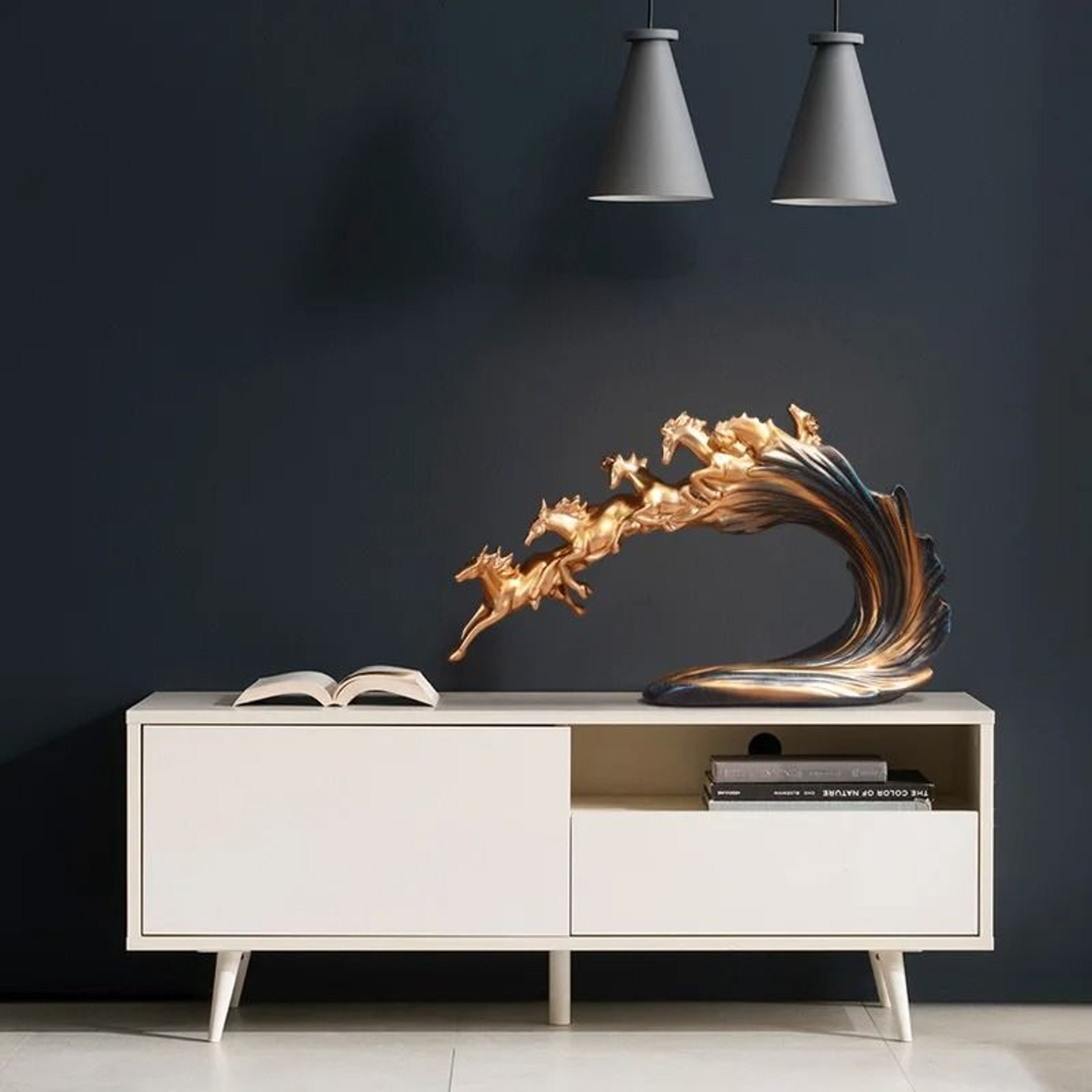 Golden Horse Statue Luxury Resin Herd Sculpture Desk And Home Decor 4