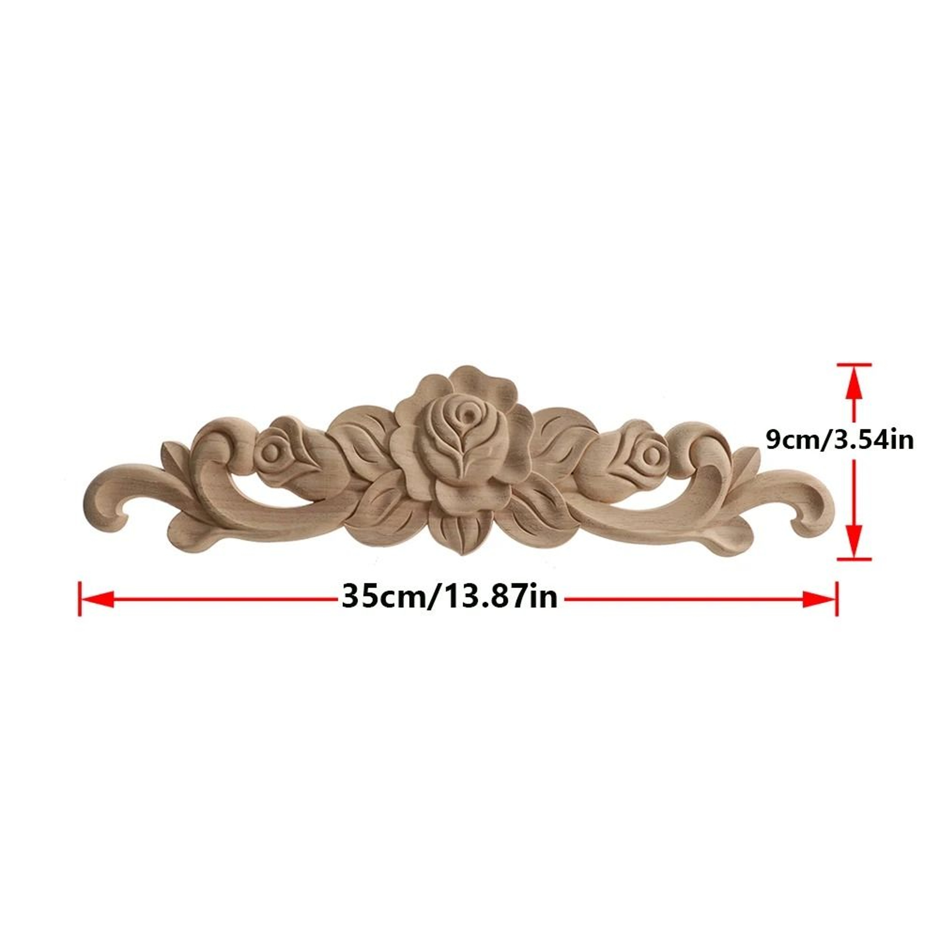 2 Piece Carved Wooden Rose Applique Furniture Decorative Trim Set 4