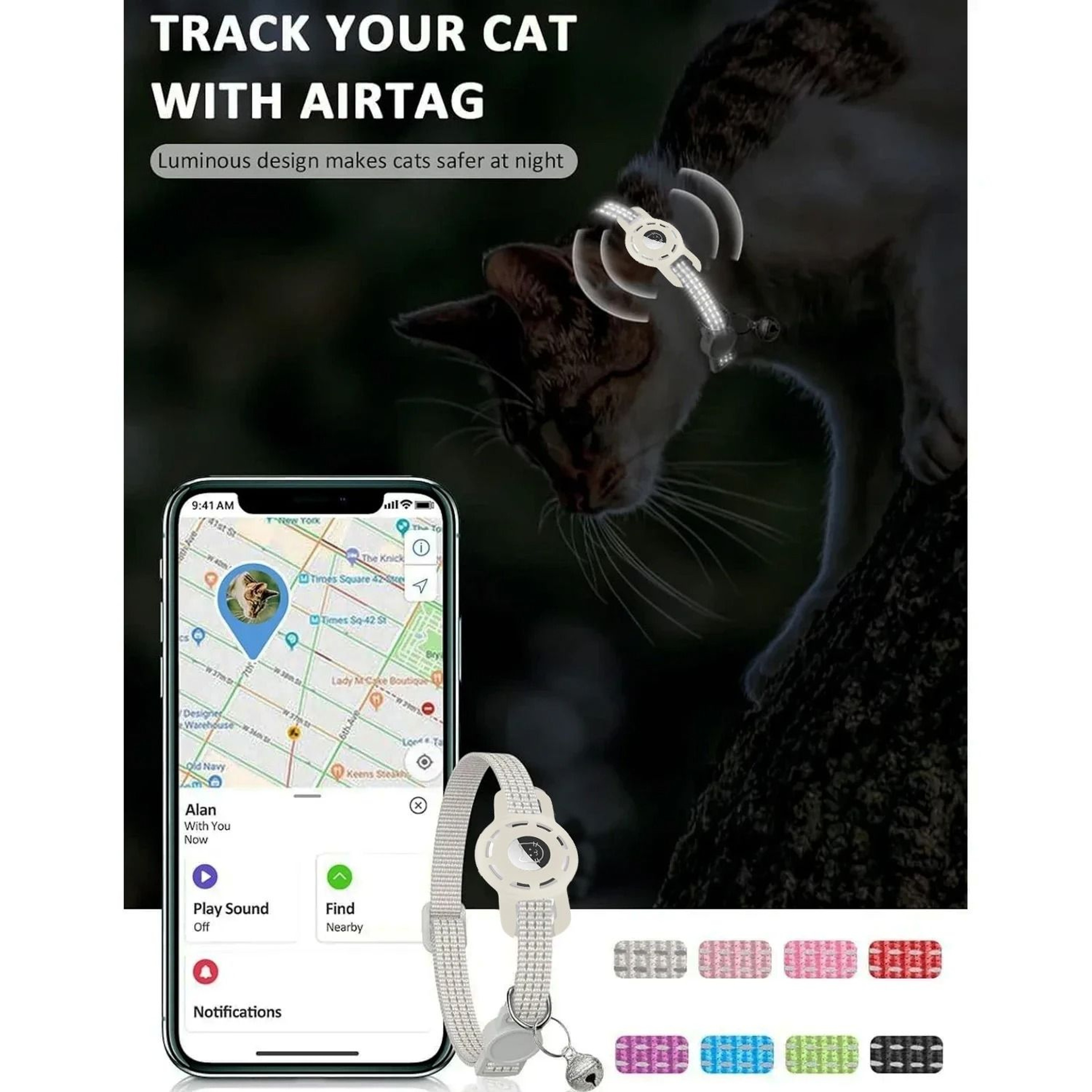 AirTag Compatible Reflective Cat Collar With Breakaway Bell 12