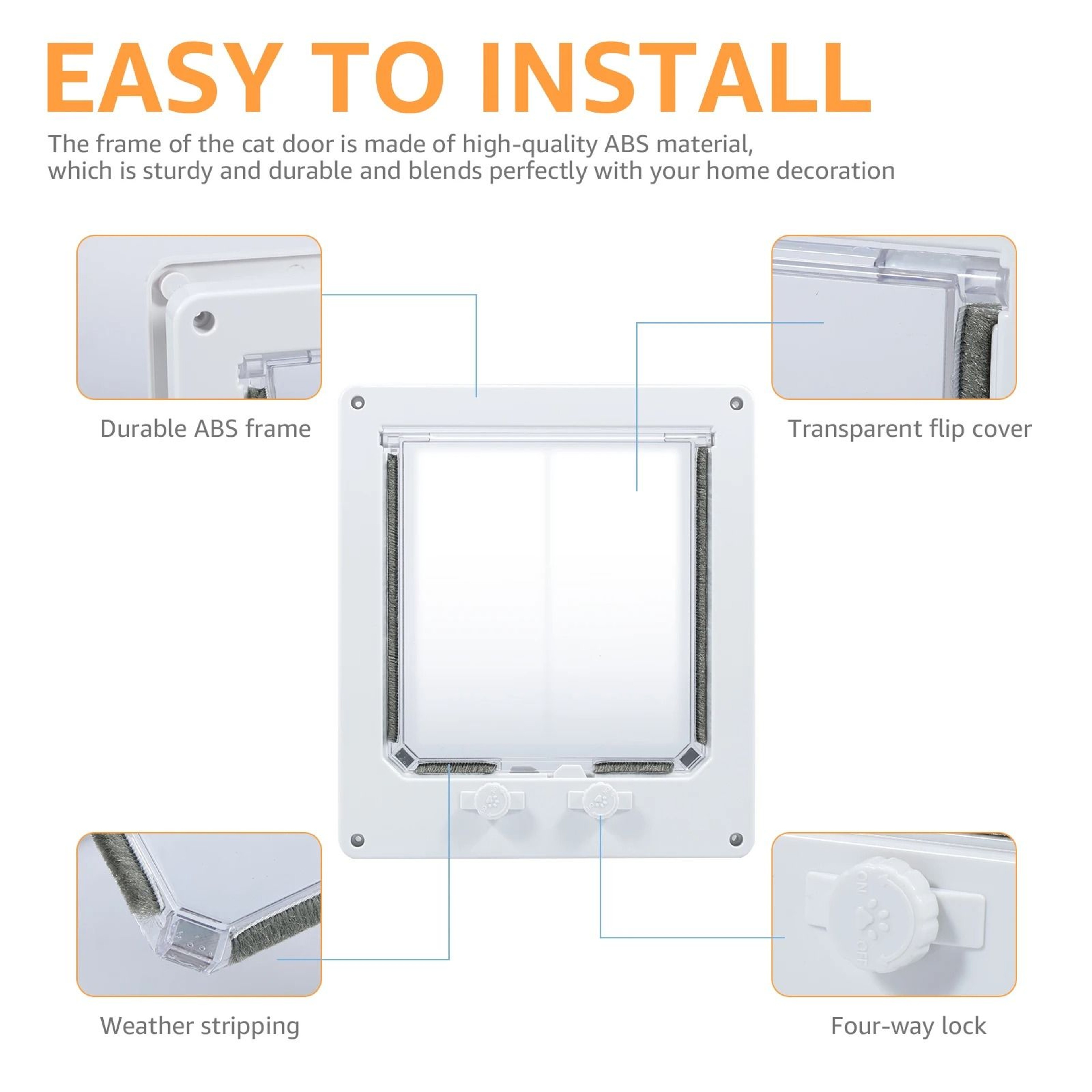 White Interior Cat Door With Flap And 4 Way Lock For Cats And Puppies 6