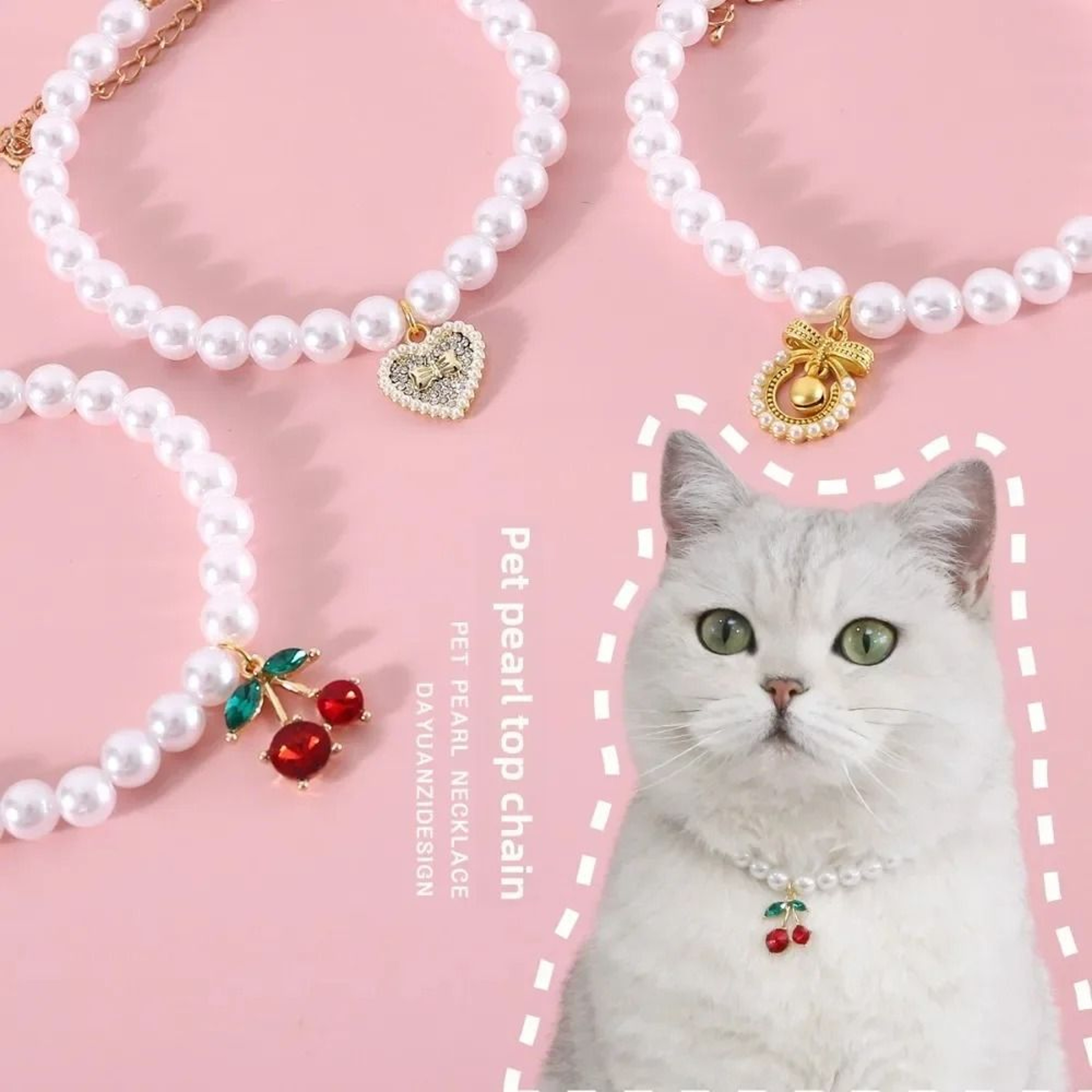 Princess Pearl Pet Necklace With Bow Pendant For Cats Puppies And Small Dogs 8