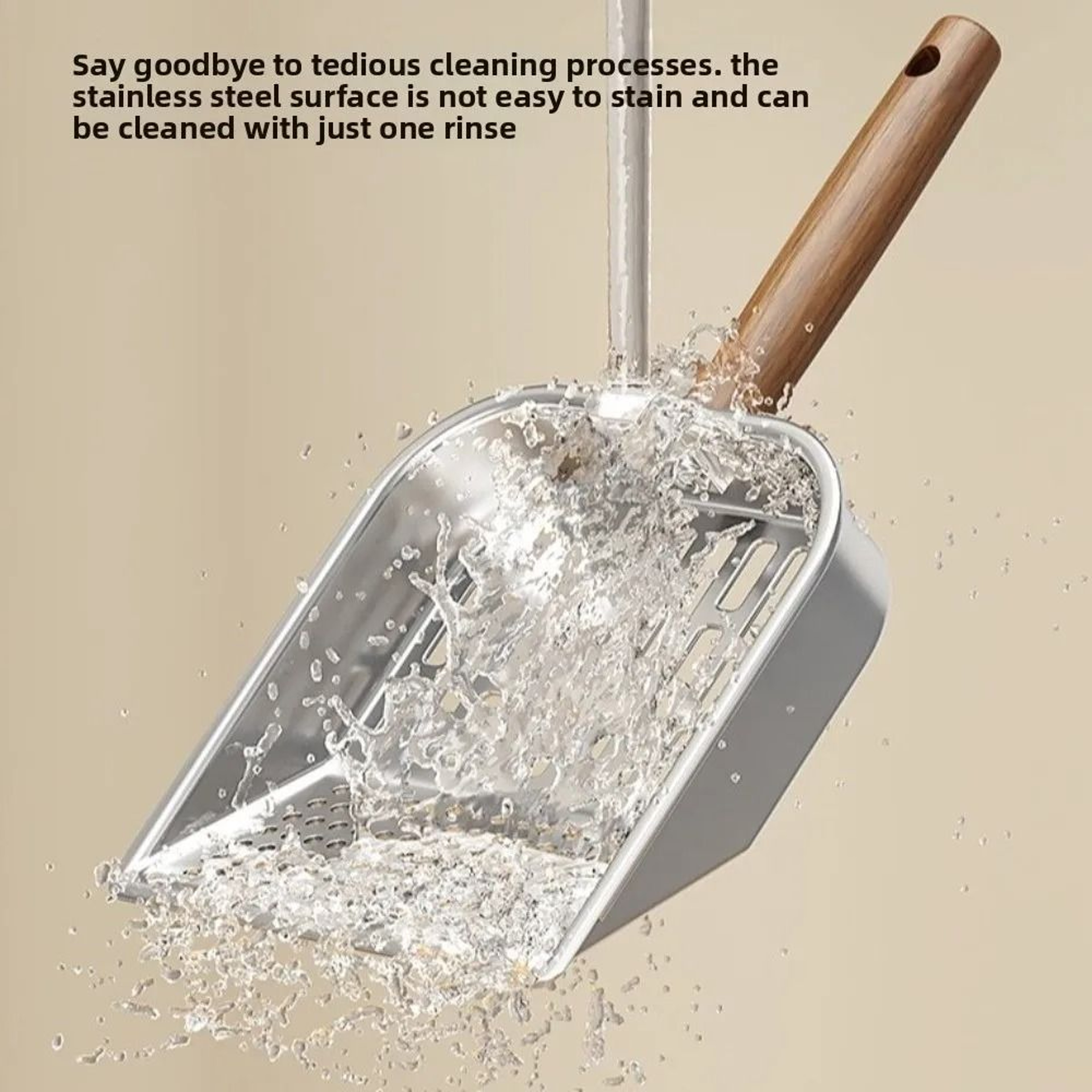 Stainless Steel Cat Litter Scoop With Wooden Handle For Easy Waste Removal 6