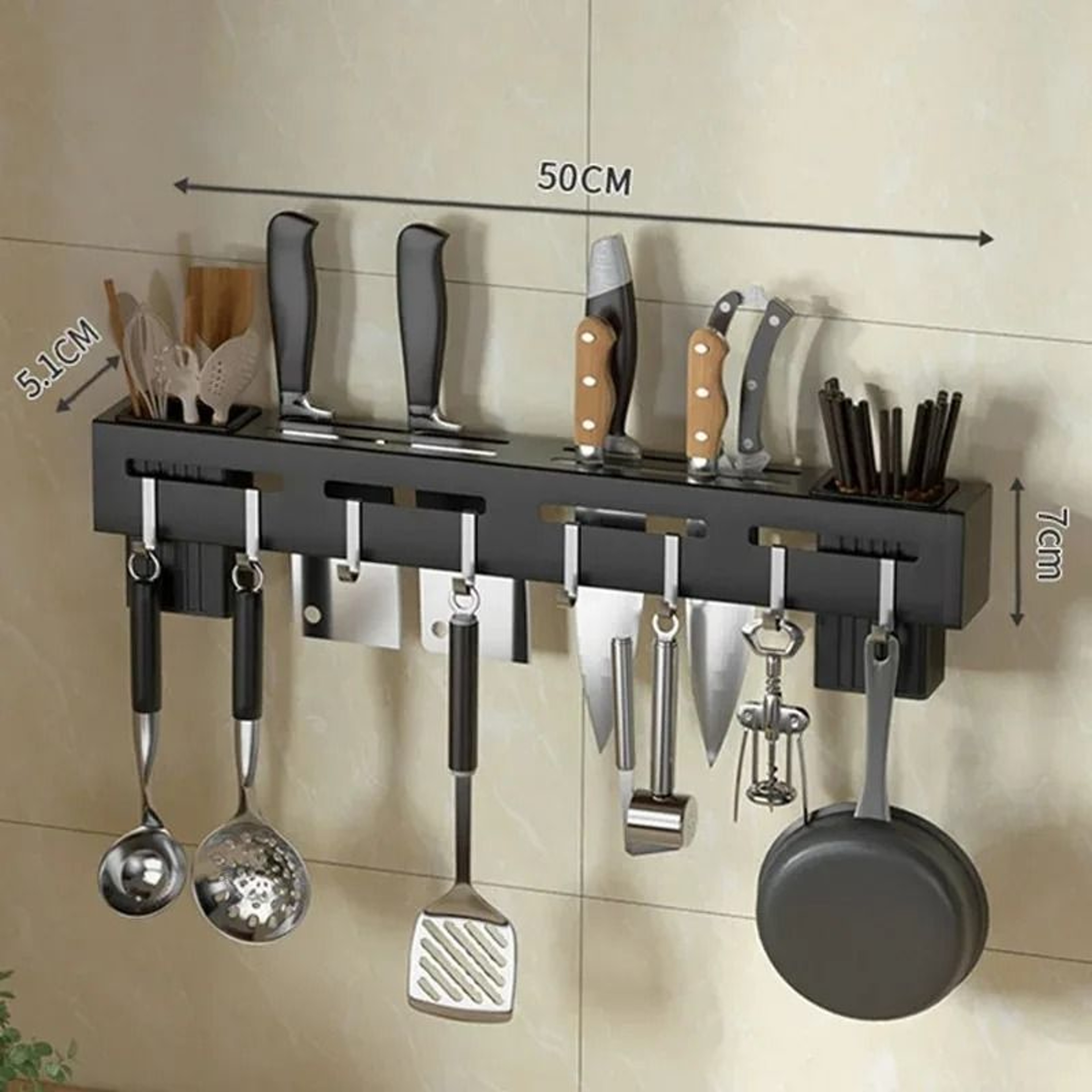 Wall Mounted Stainless Steel Knife Holder With Hooks 7