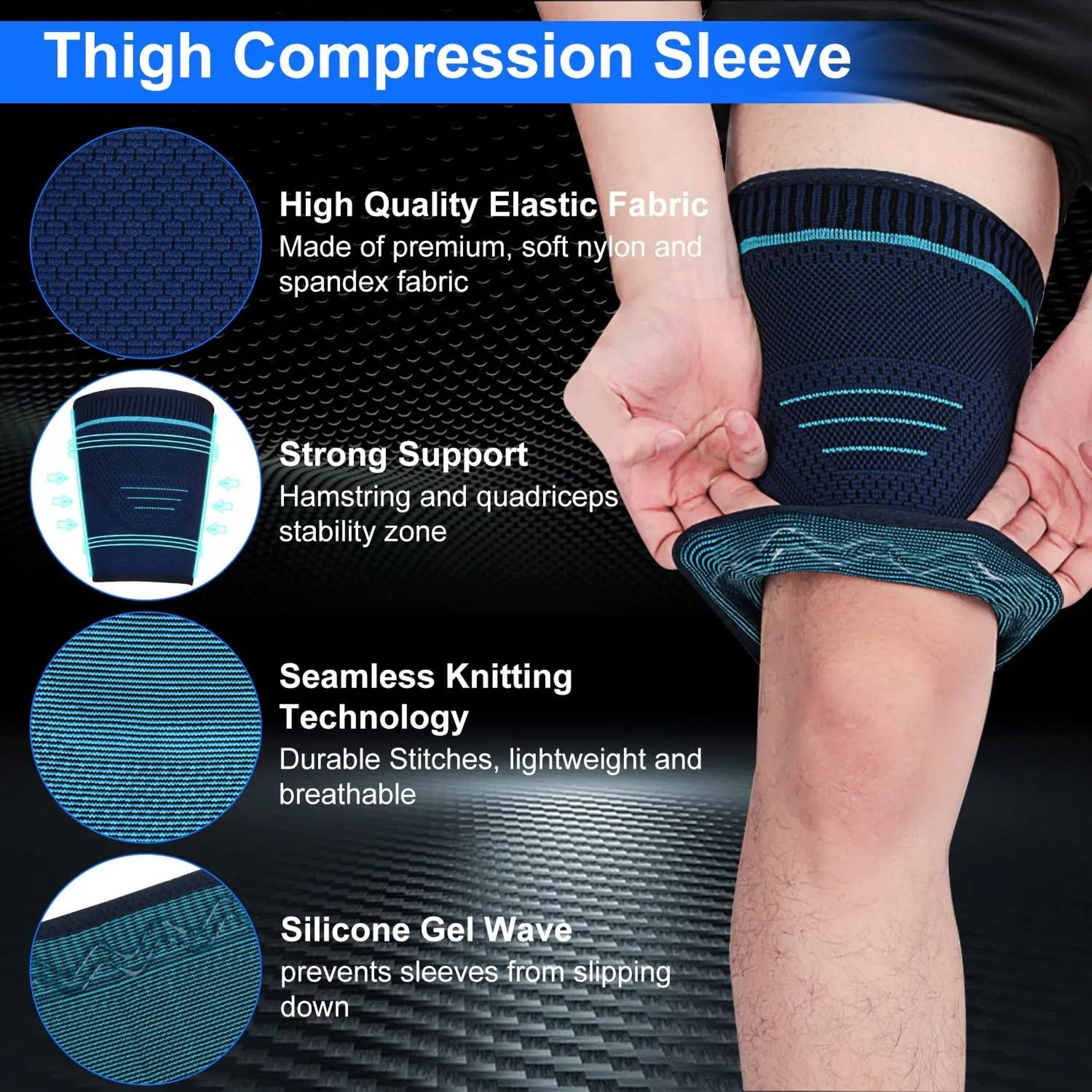 Anti Slip Thigh Compression Sleeve For Quad And Hamstring Support 7