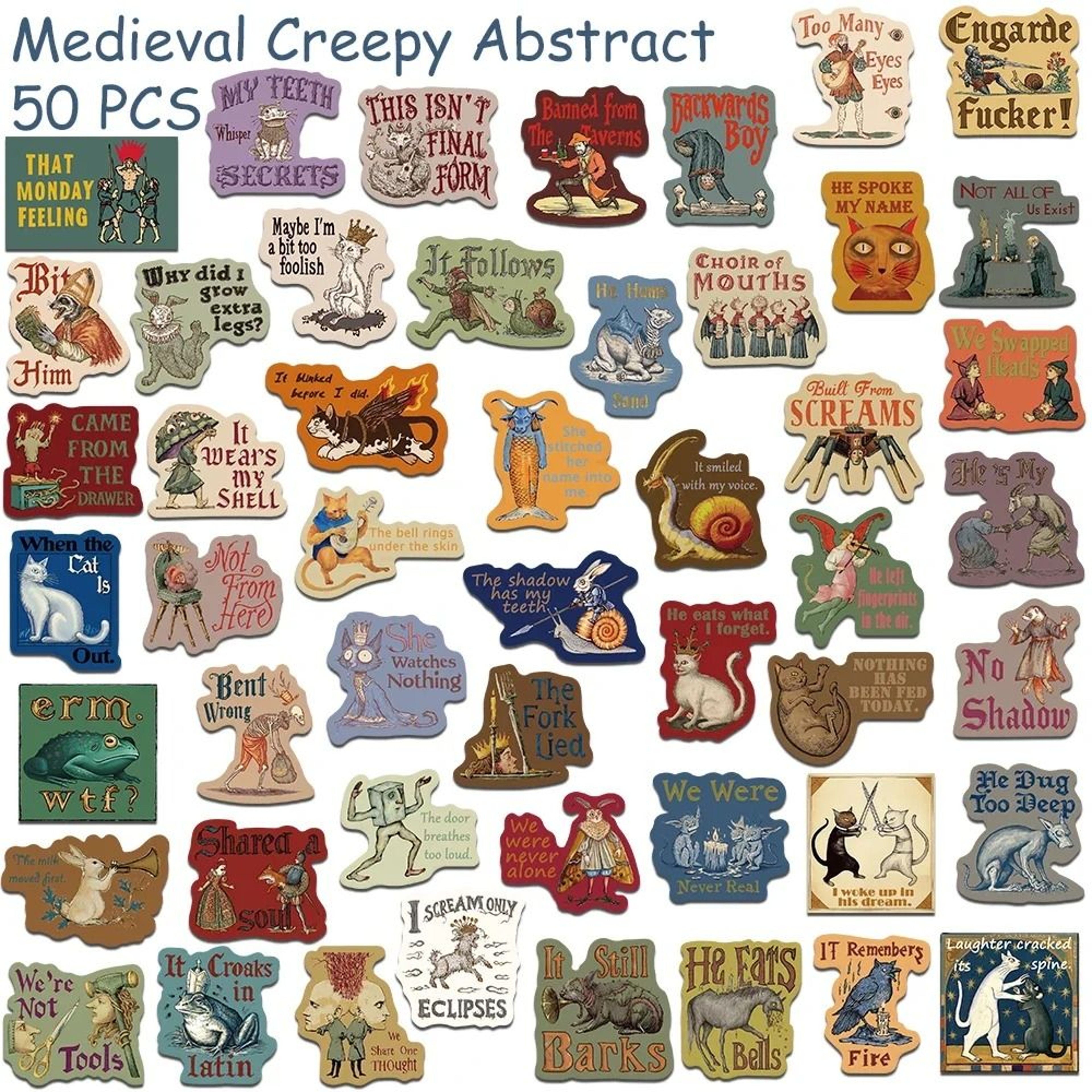 Dark Medieval Abstract Waterproof Sticker Pack 50 Piece Set 2