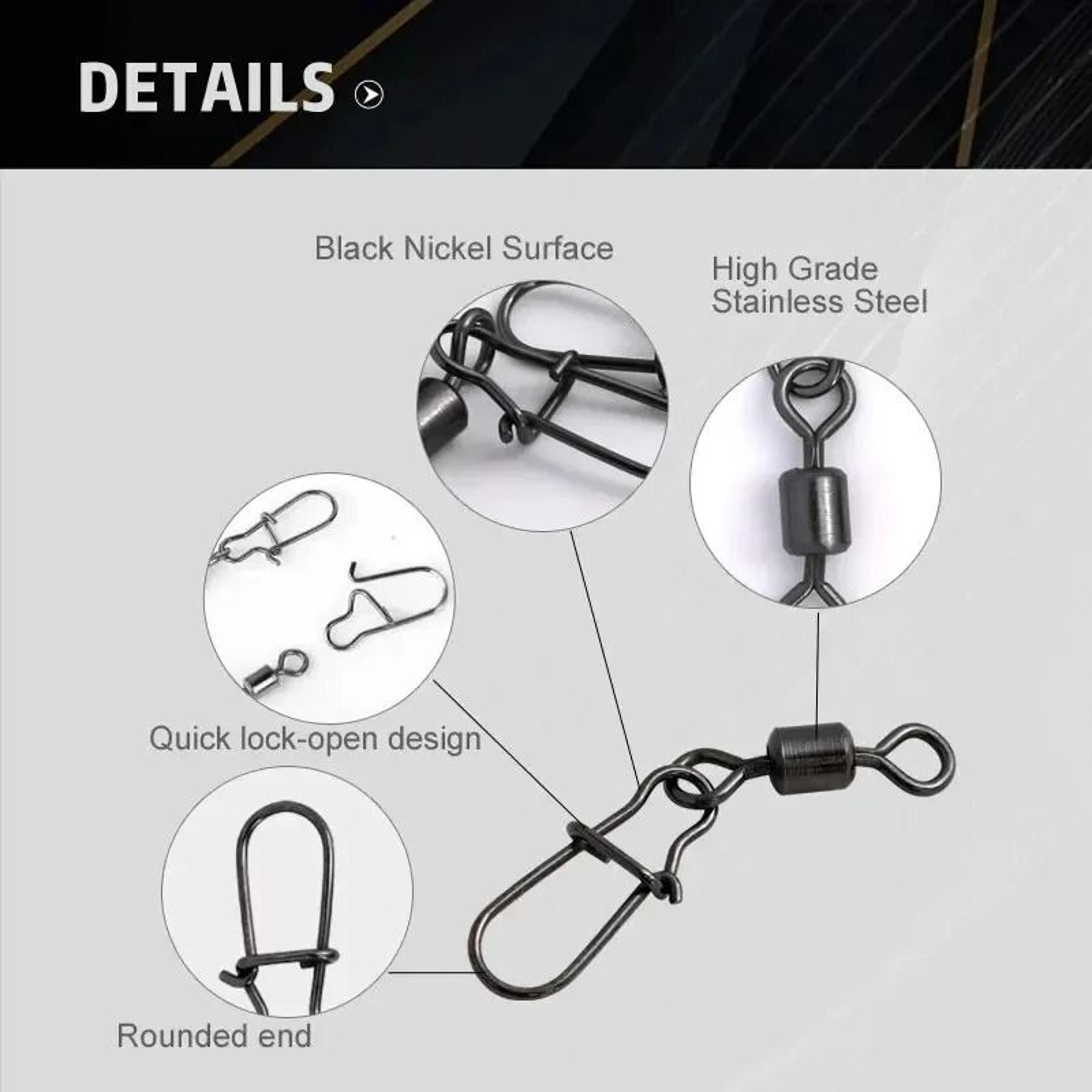 SmoothSpin Stainless Steel Fishing Swivel Snap Set 5