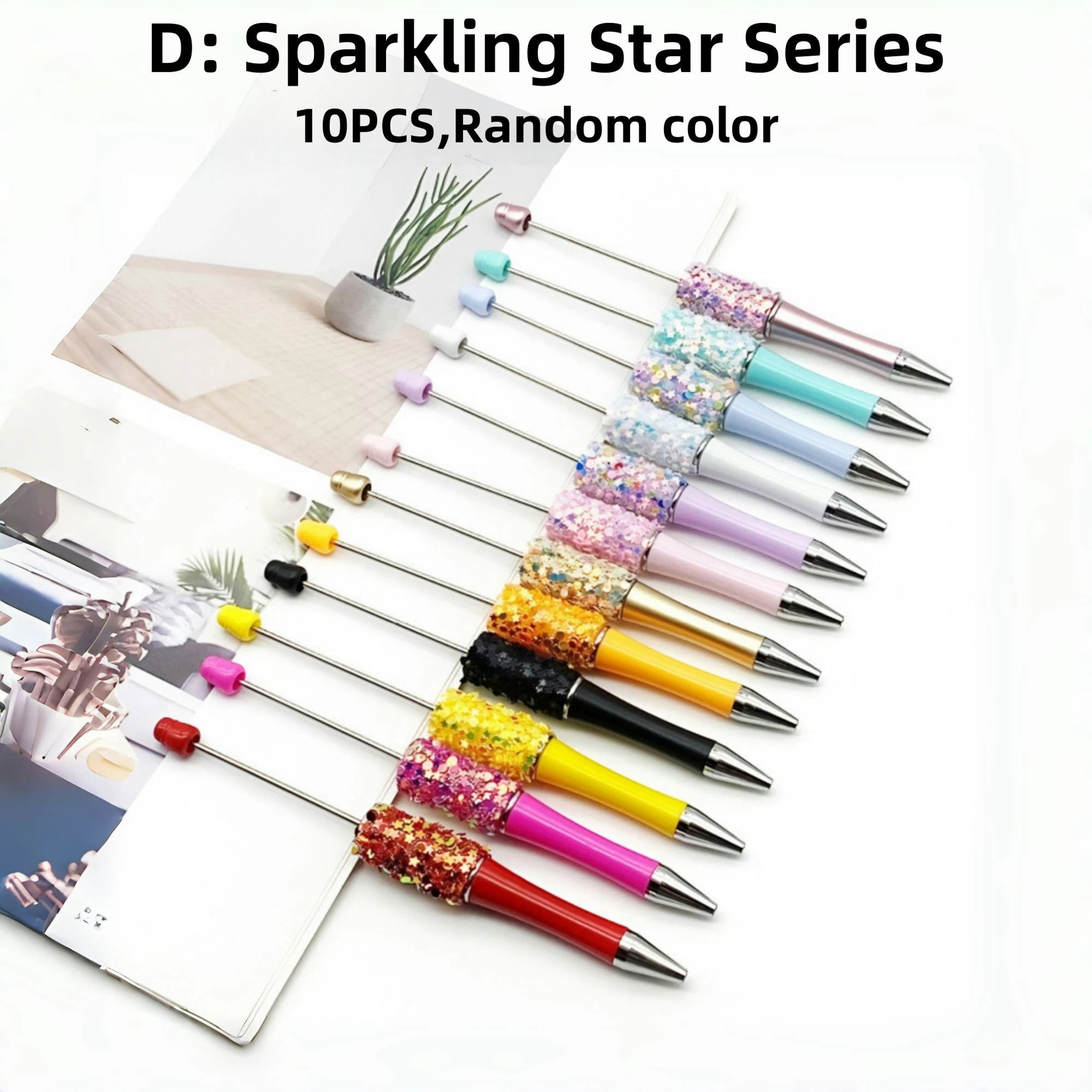 10pcs Colorful Wooden Bead Ballpoint Pen Set For DIY Crafts 2